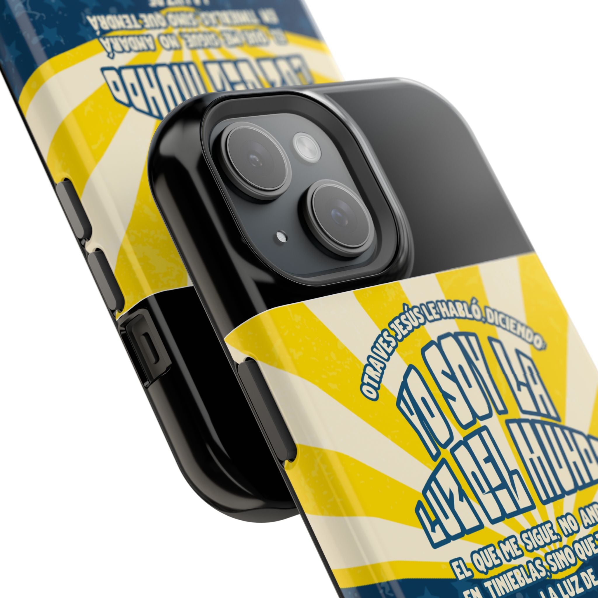"Yo soy la luz del mundo" protección para telefono (Juan 8:12)— Para hombres- Magnético y resistente al impacto