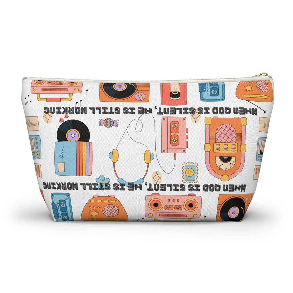 Retro Music Accessory Pouch — "When God Is Silent, He Is Still Working" T-Bottom Bag