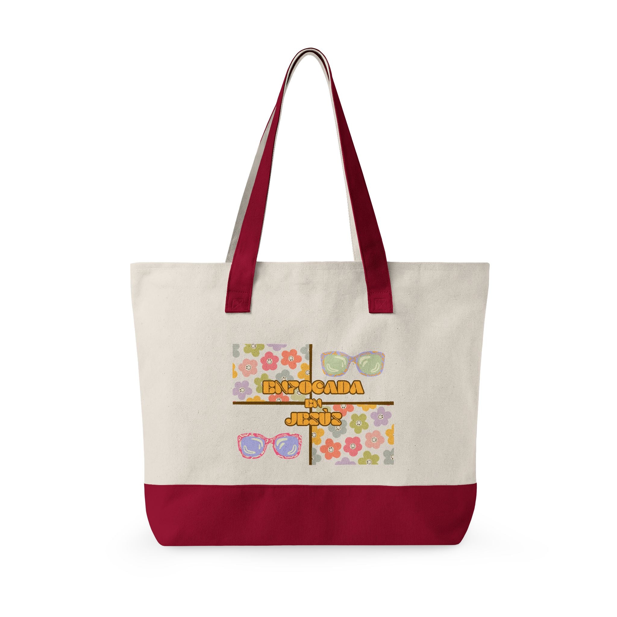 "Enfocada en Jesús" Canvas Tote - Retro Zippered Beach Bag