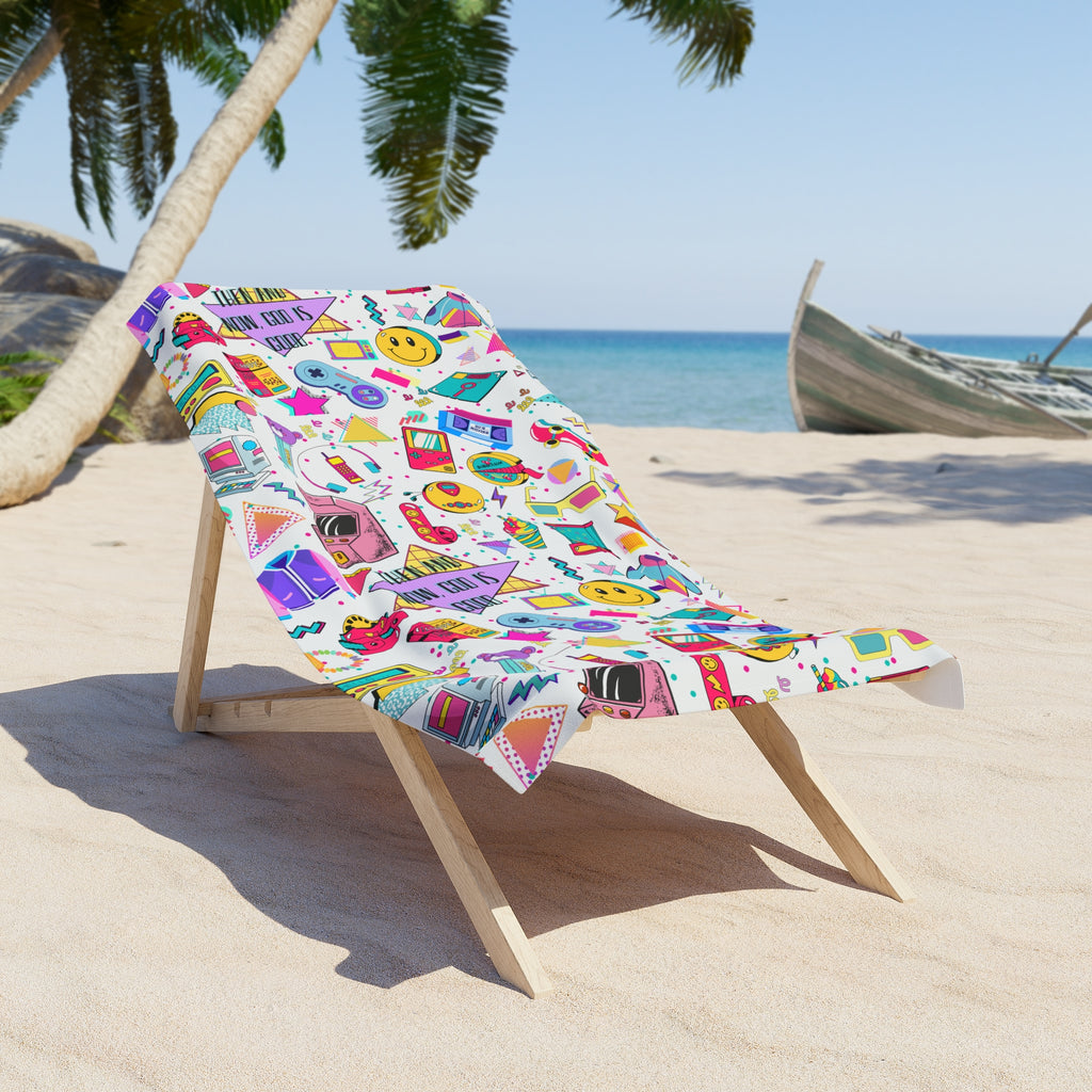 Retro 90s 'Then and now God is good' Beach Towel — Colorful Cassette, Smiley & Summer Icons