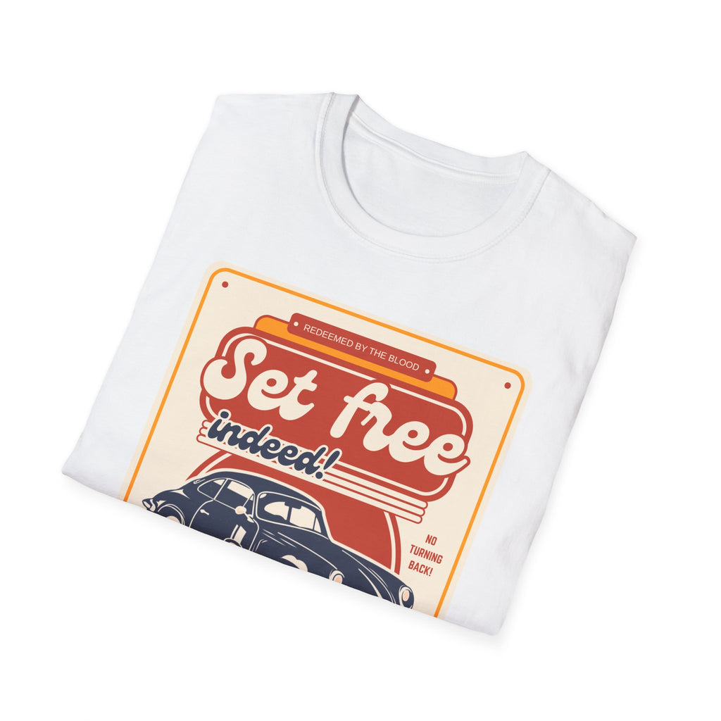 Men's 'Set free Indeed' T‑Shirt — Retro Vintage Car Christian Faith Graphic Tee