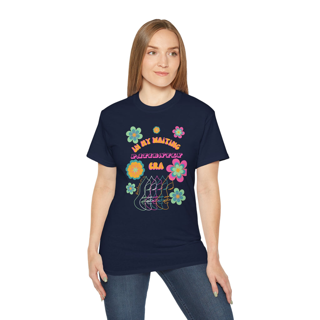 Retro Floral "In My Waiting Patiently Era" Ladies' V-Neck T-Shirt