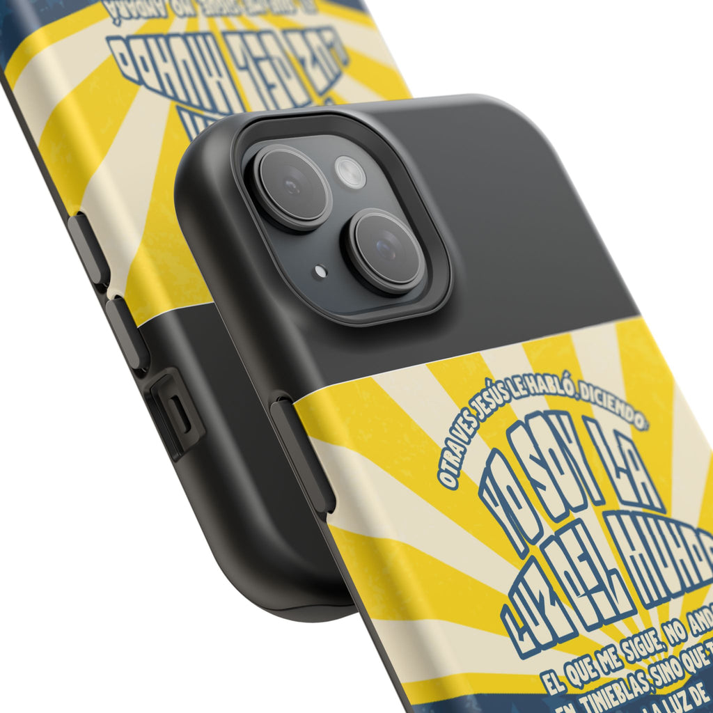 "Yo soy la luz del mundo" protección para telefono (Juan 8:12)— Para hombres- Magnético y resistente al impacto