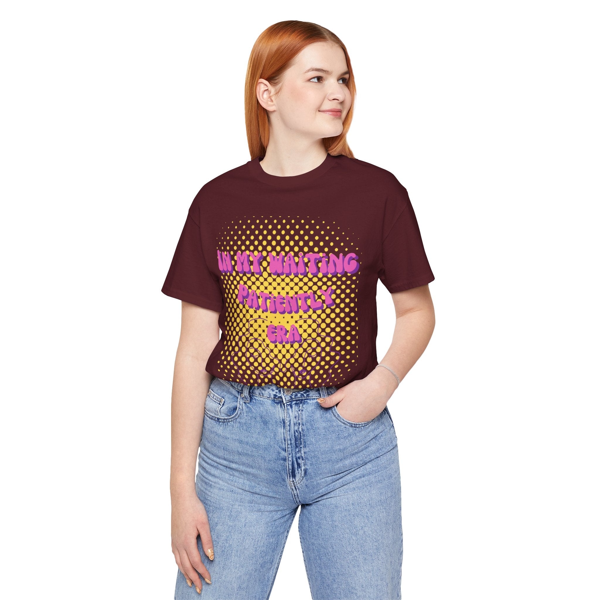 Women's 'In my Waiting Patiently Era' Tee - Yellow Graphic Jersey Short Sleeve