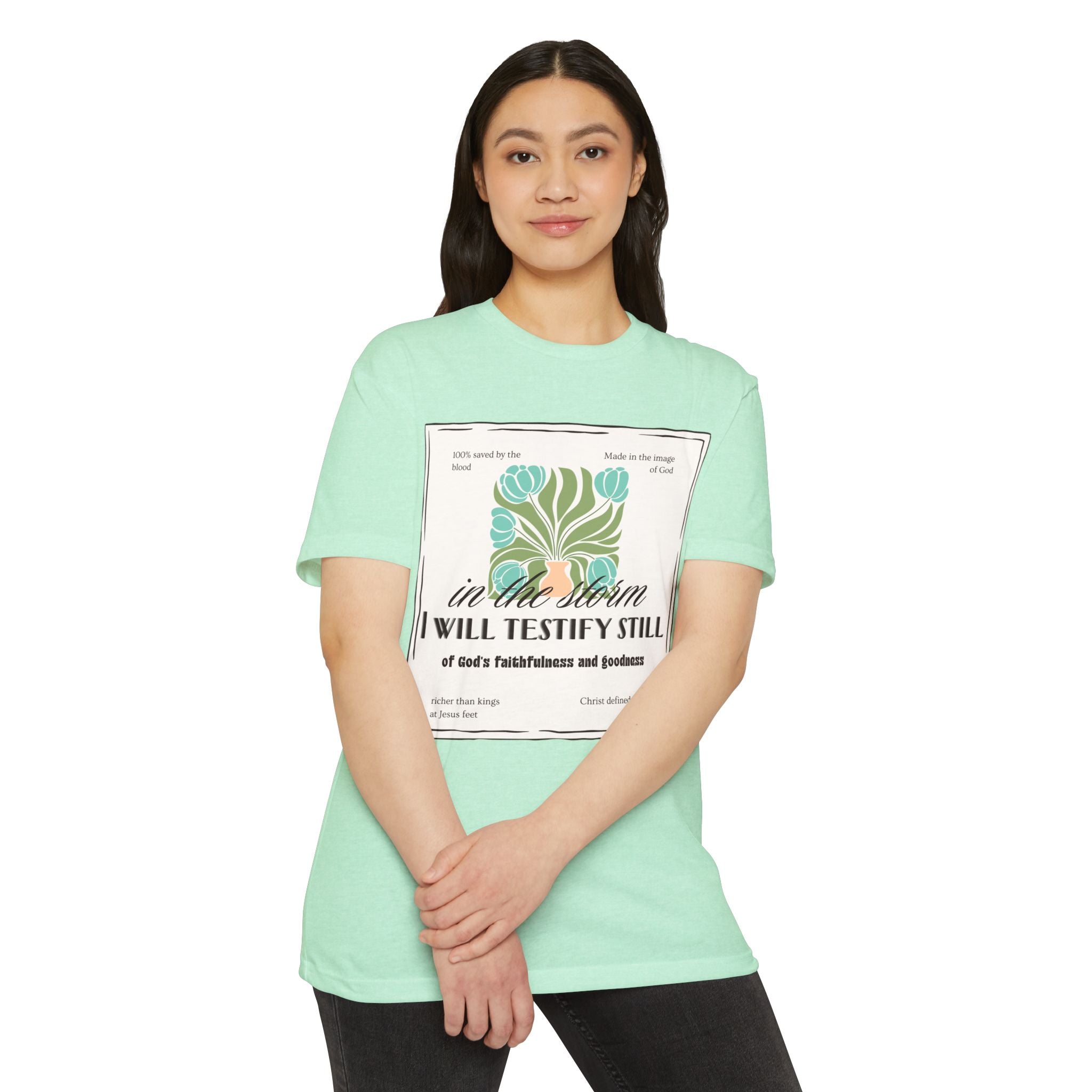 Women's  Faith Graphic T-Shirt — "In the Storm I Will Testify Still" Christian Tee
