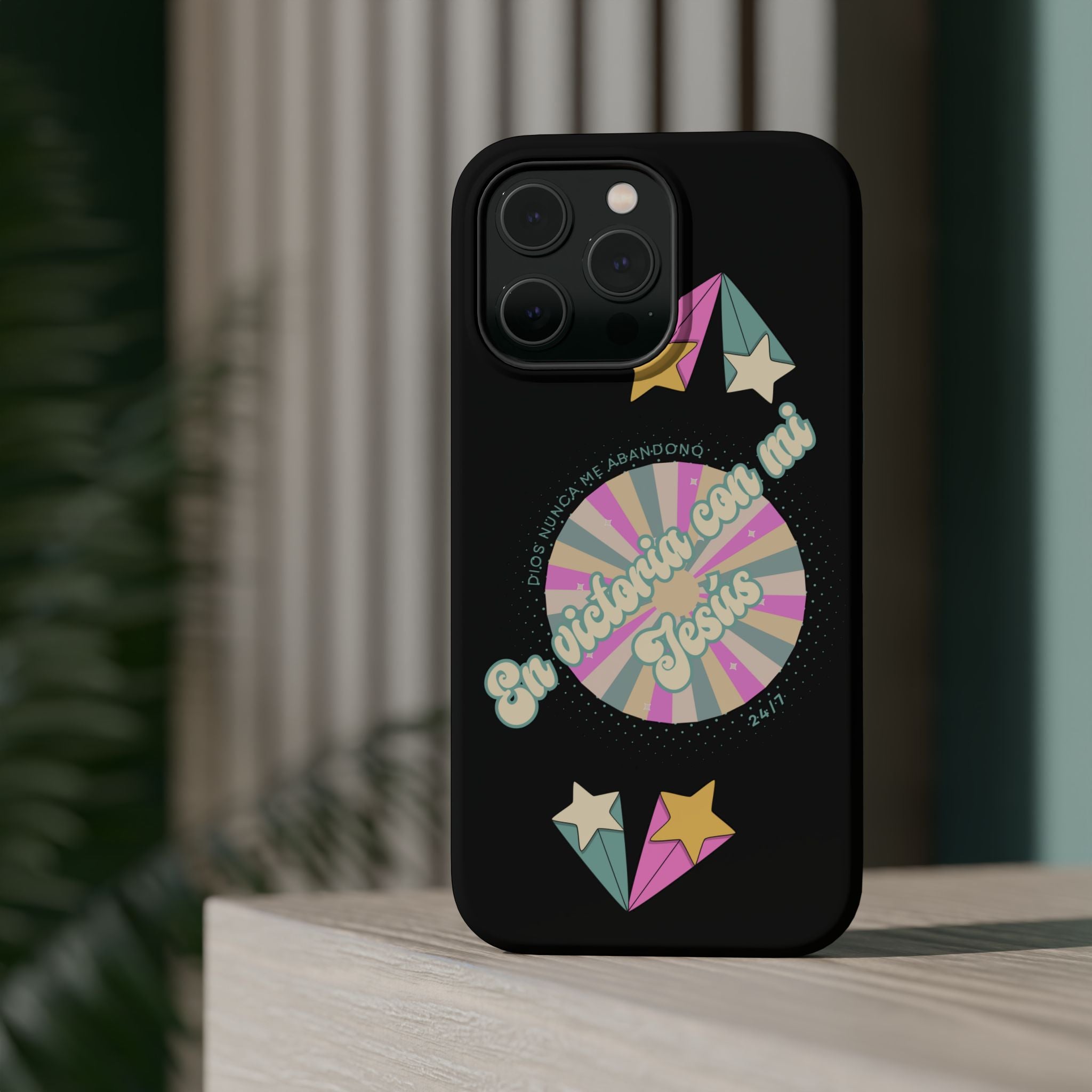 Mujeres Cover de Telefono Magnético e Impacto Resistente— "En Victoria con mi Jesús" Retro Star Design