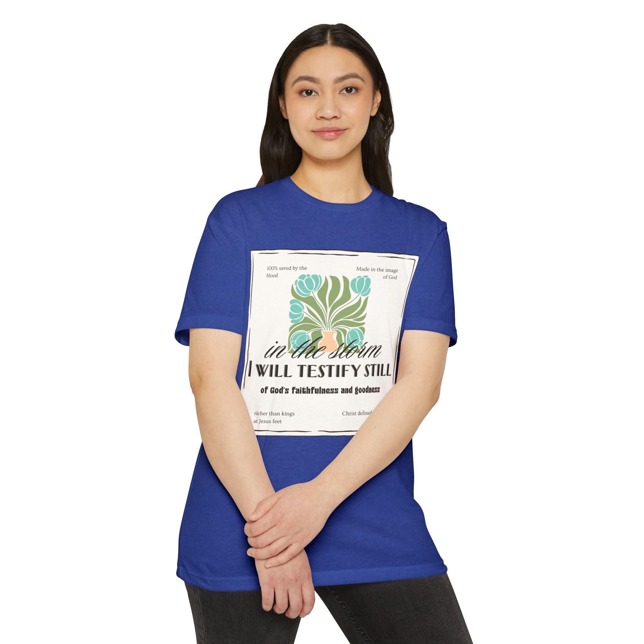 Women's  Faith Graphic T-Shirt — "In the Storm I Will Testify Still" Christian Tee