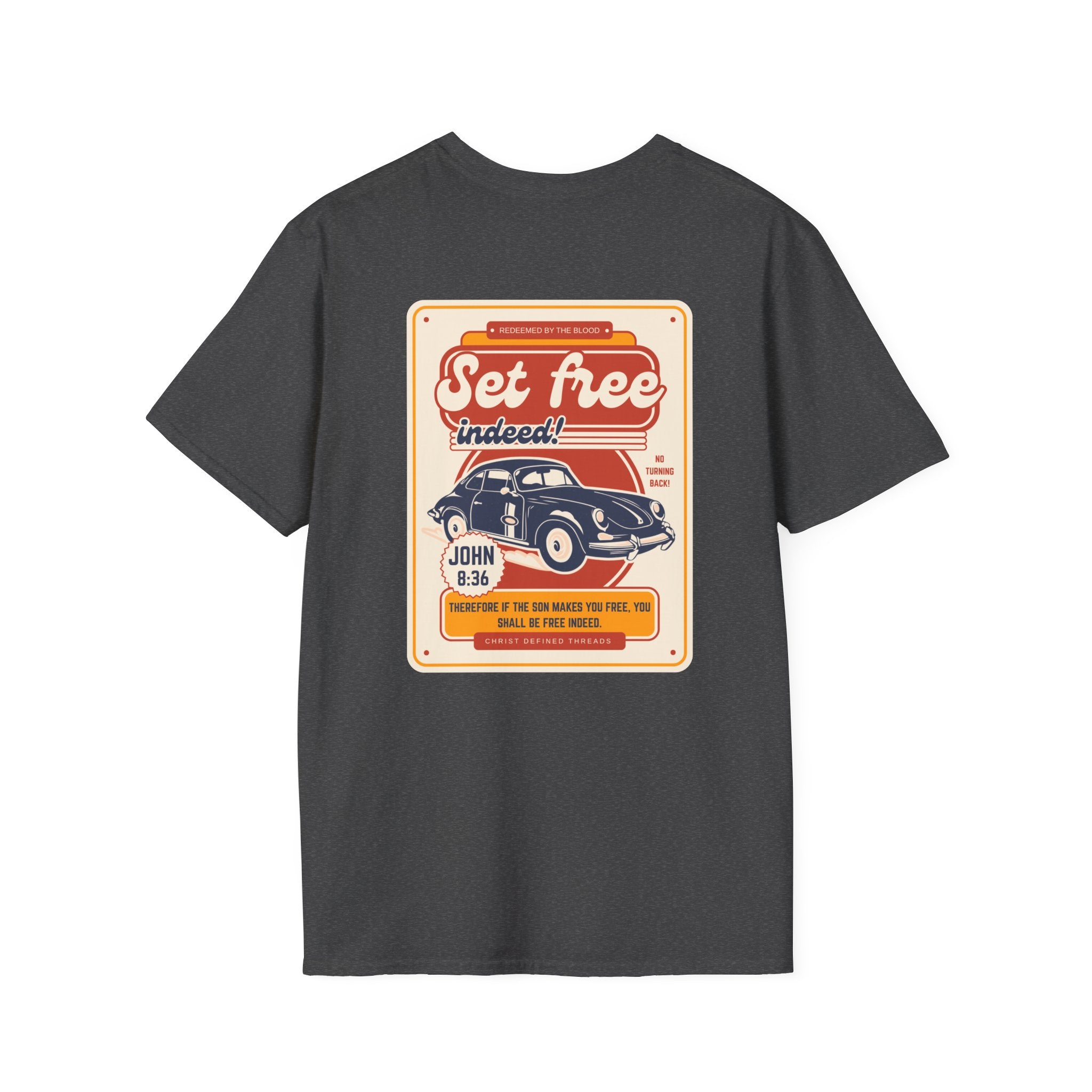 Men's 'Set free Indeed' T‑Shirt — Retro Vintage Car Christian Faith Graphic Tee