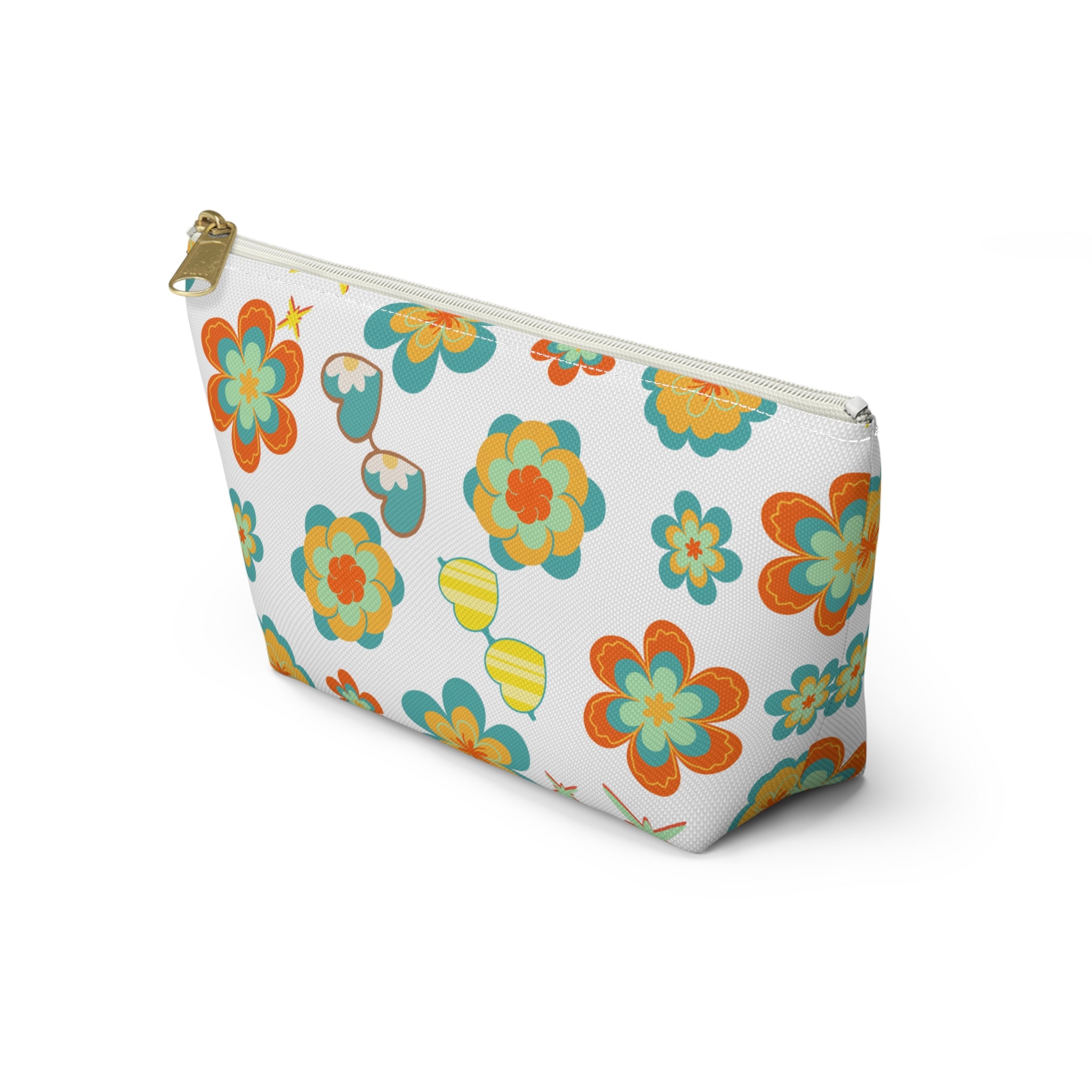 Retro Sunglasses Flowers Accessory Pouch — 60s-Inspired Bag