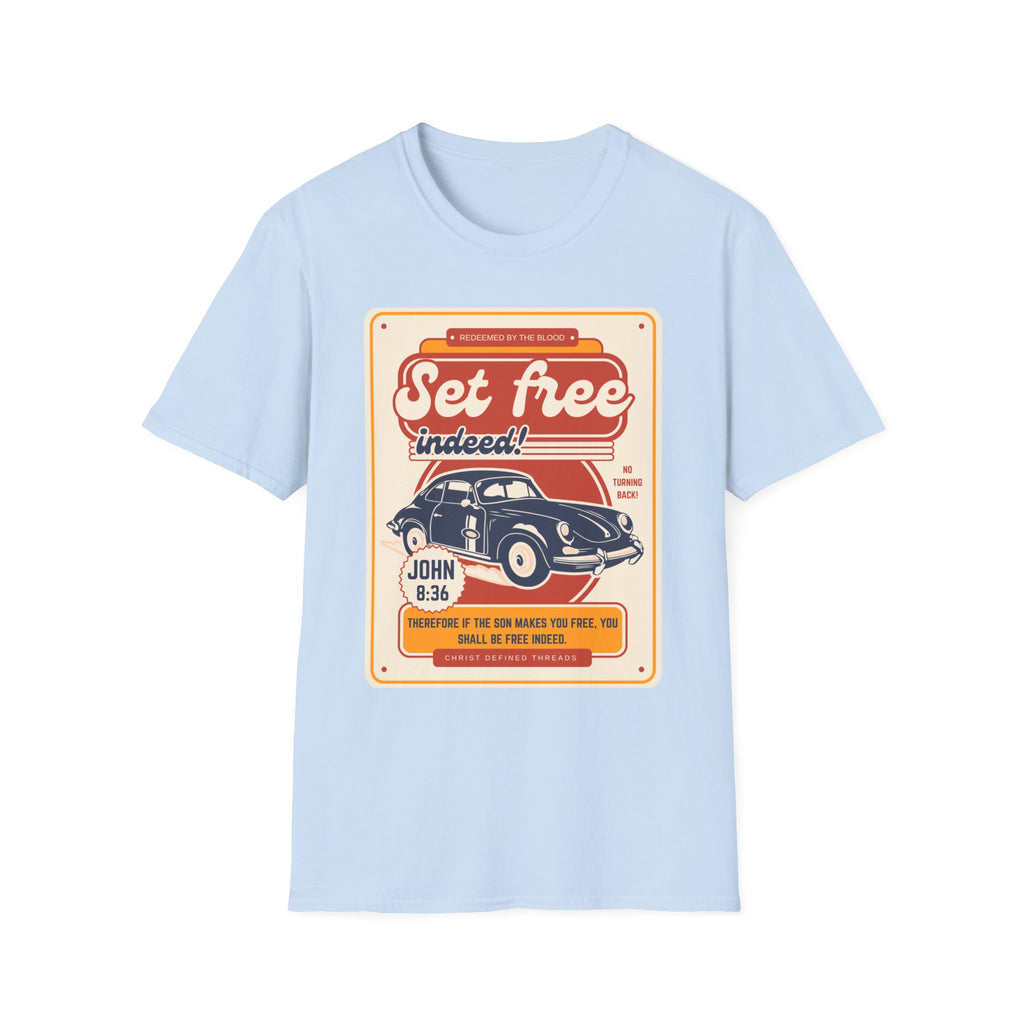 Men's 'Set free Indeed' T‑Shirt — Retro Vintage Car Christian Faith Graphic Tee
