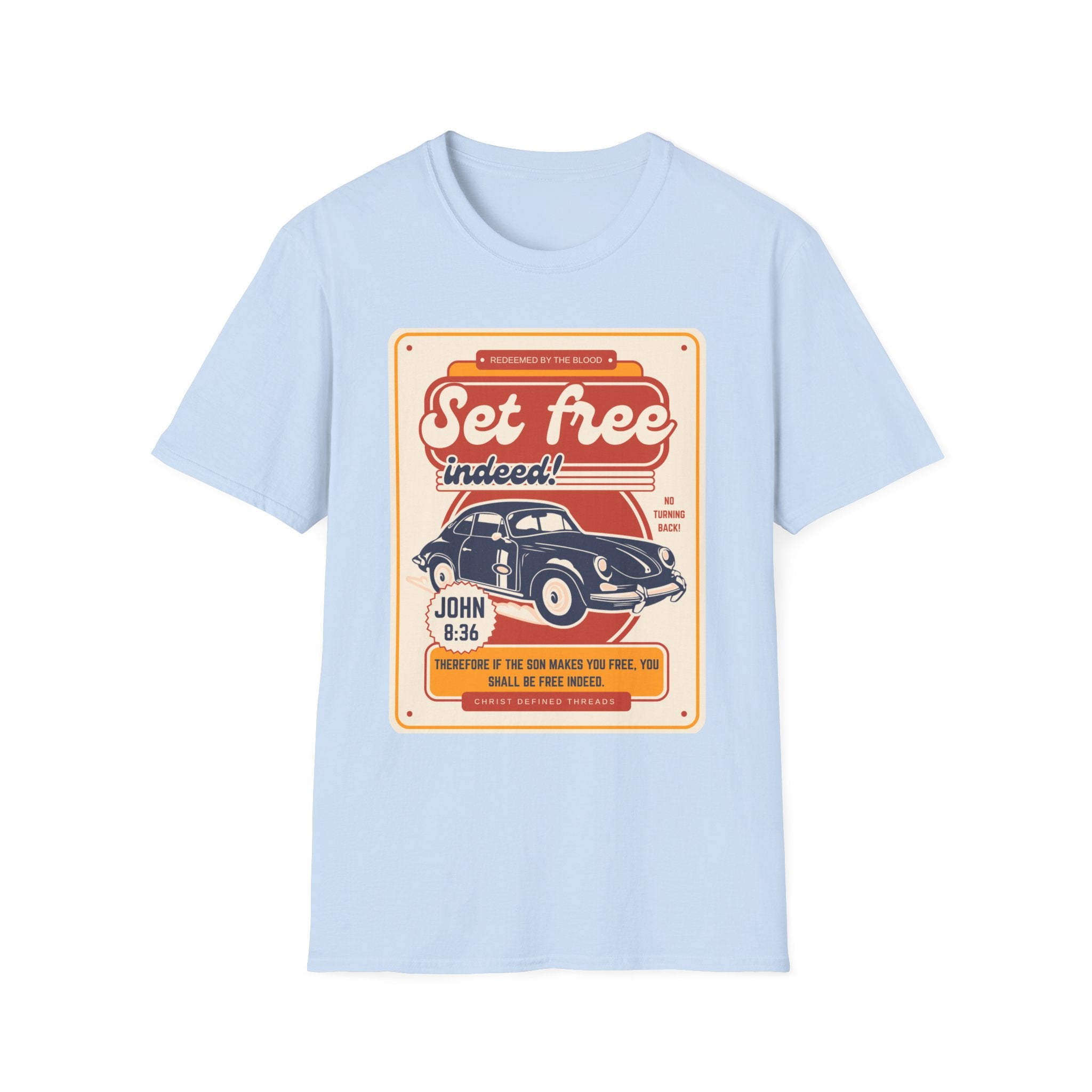 Men's 'Set free Indeed' T‑Shirt — Retro Vintage Car Christian Faith Graphic Tee