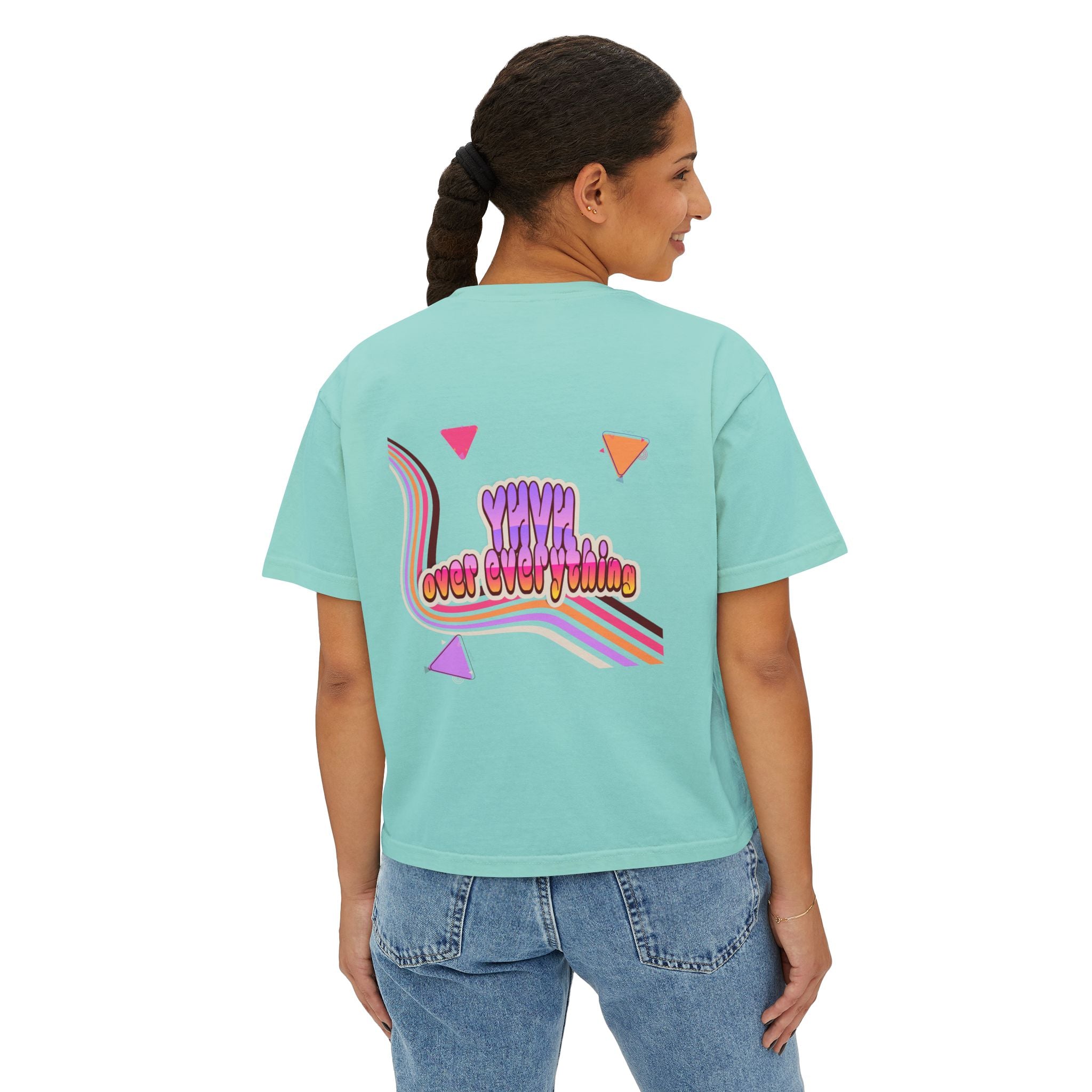 Retro 'YHVH over everything' Boxy Tee — Women's 90s Vibe Graphic T-Shirt