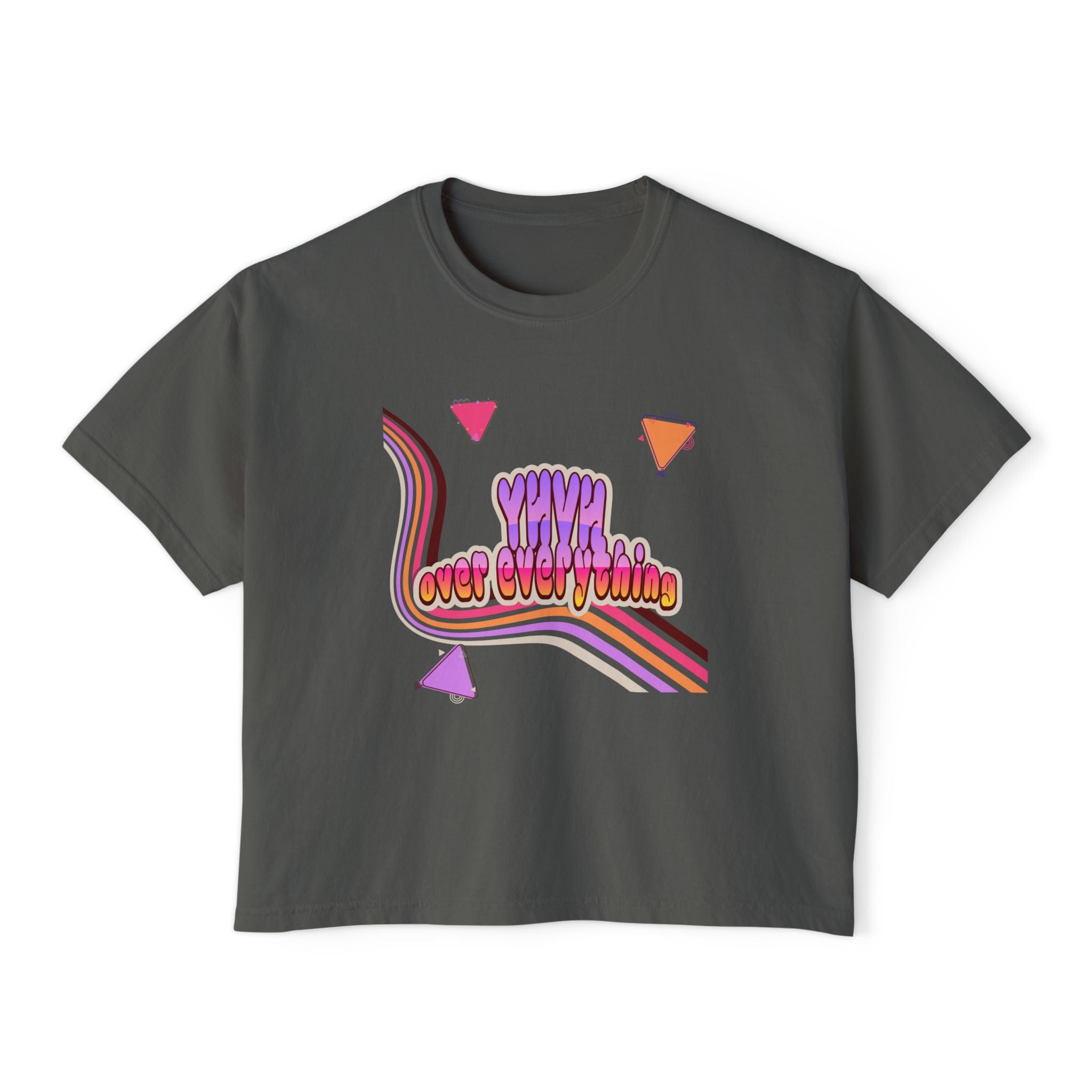 Retro 'YHVH over everything' Boxy Tee — Women's 90s Vibe Graphic T-Shirt