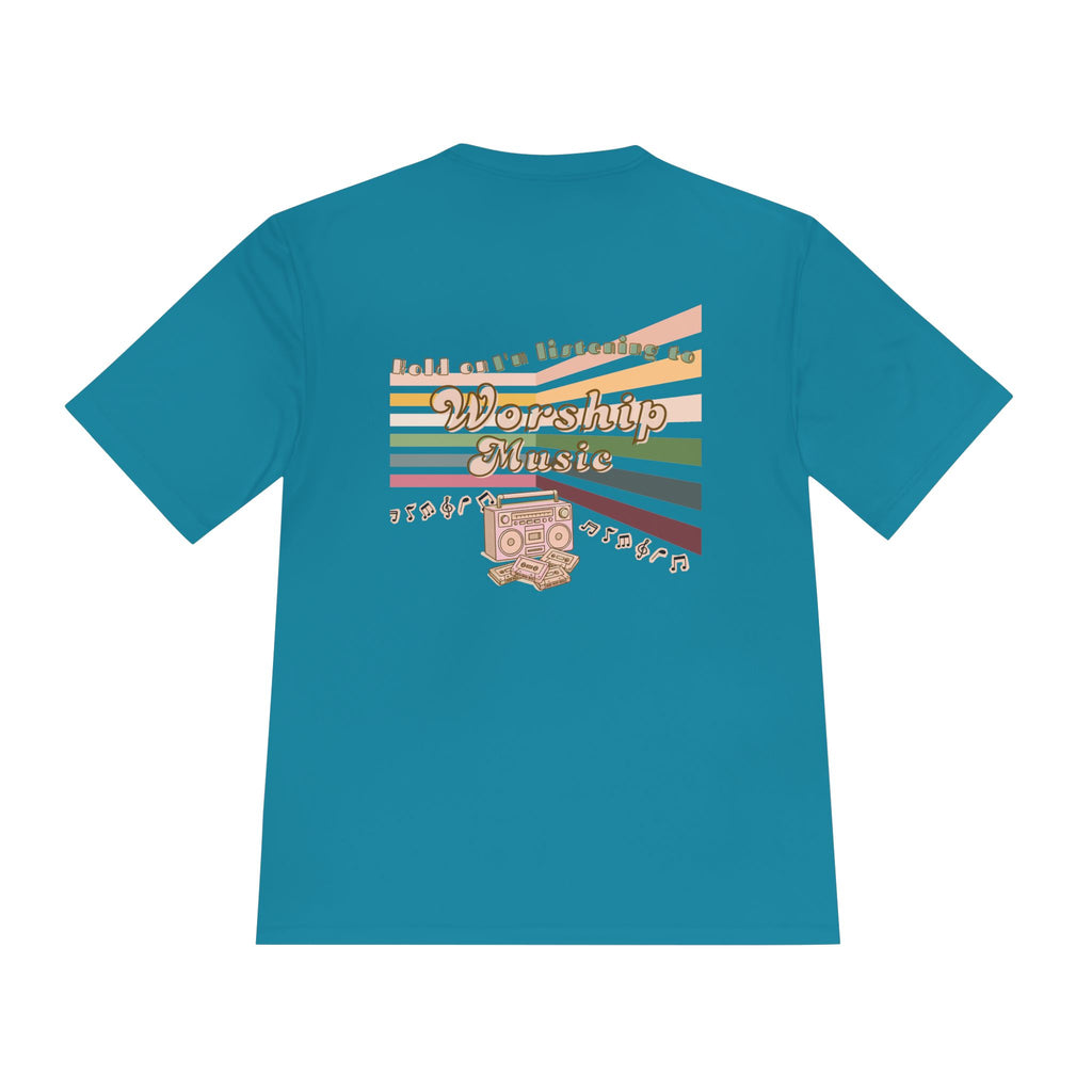 Women's Worship Music Moisture Wicking Tee — Retro Stripes & Speaker Graphic