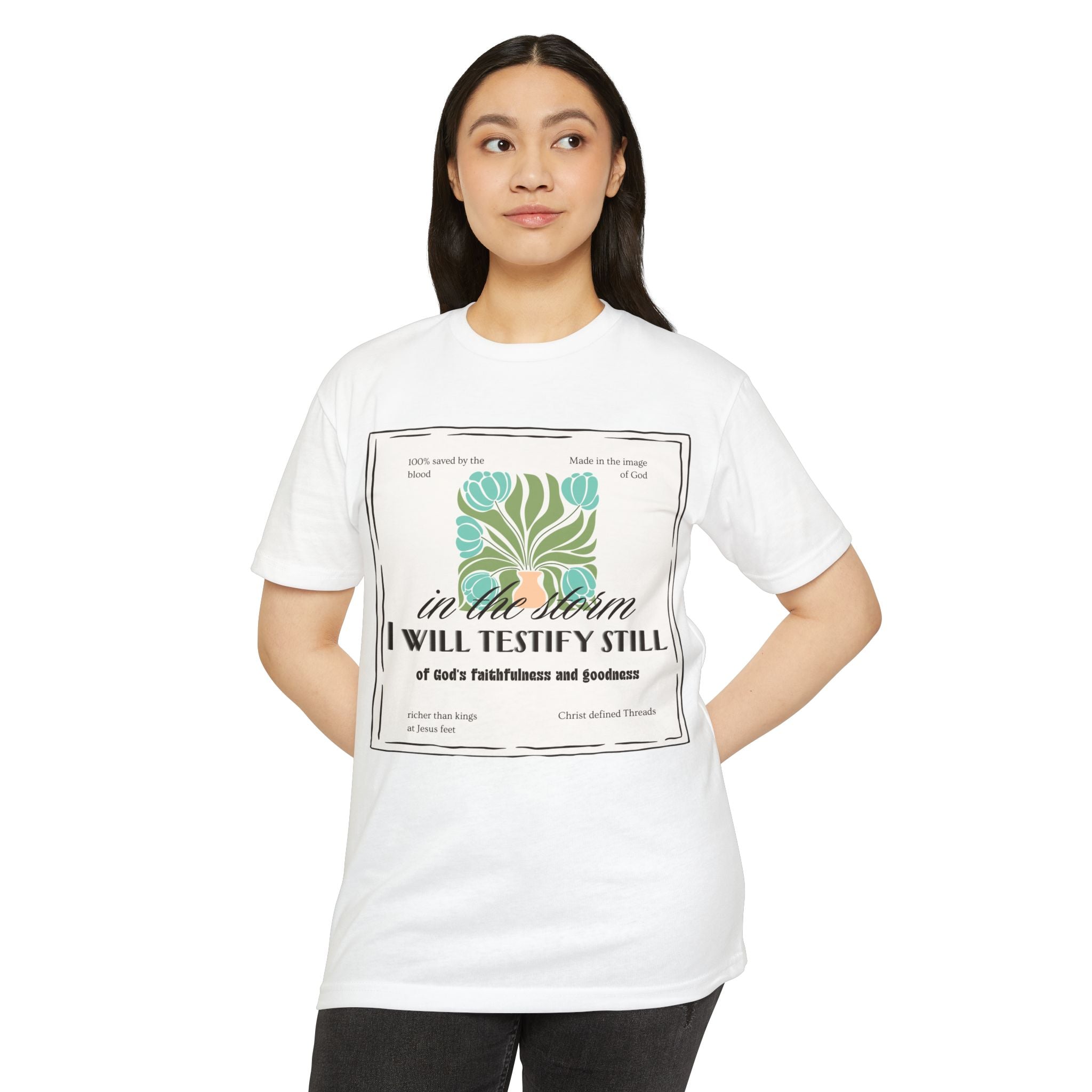 Women's  Faith Graphic T-Shirt — "In the Storm I Will Testify Still" Christian Tee