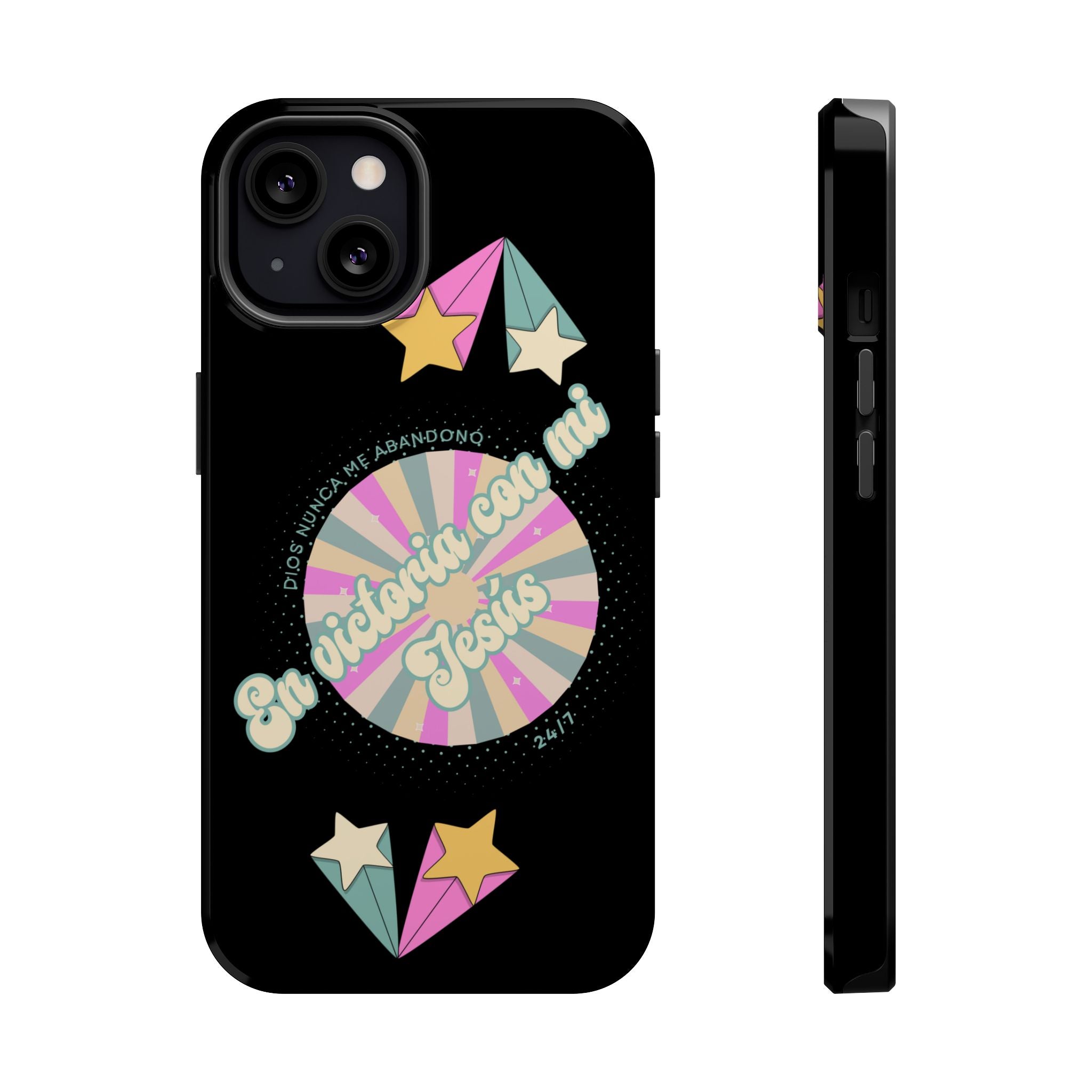 Mujeres Cover de Telefono Magnético e Impacto Resistente— "En Victoria con mi Jesús" Retro Star Design