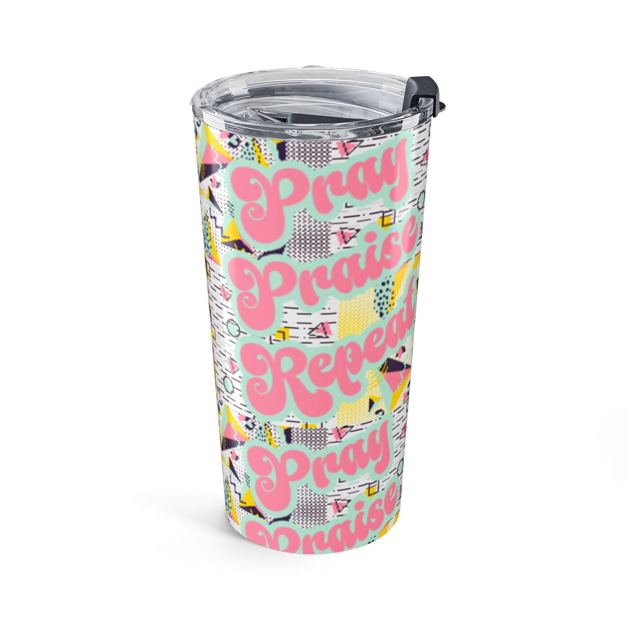 20oz Retro Pray Praise Repeat Tumbler - Girly Vaporwave Travel Cup