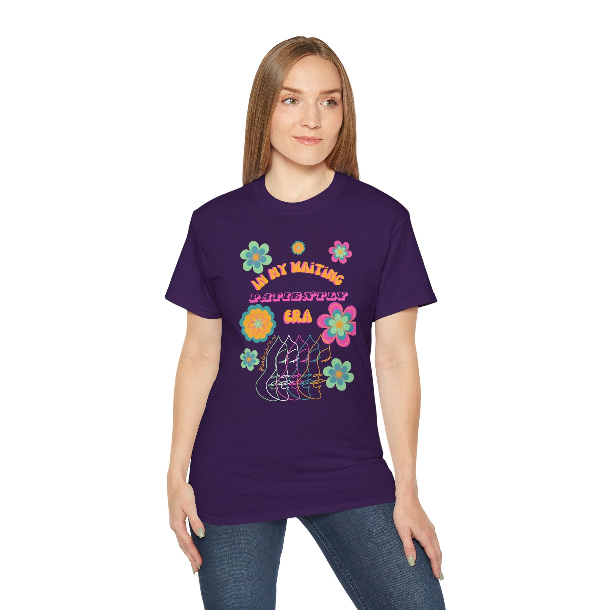 Retro Floral "In My Waiting Patiently Era" Ladies' V-Neck T-Shirt