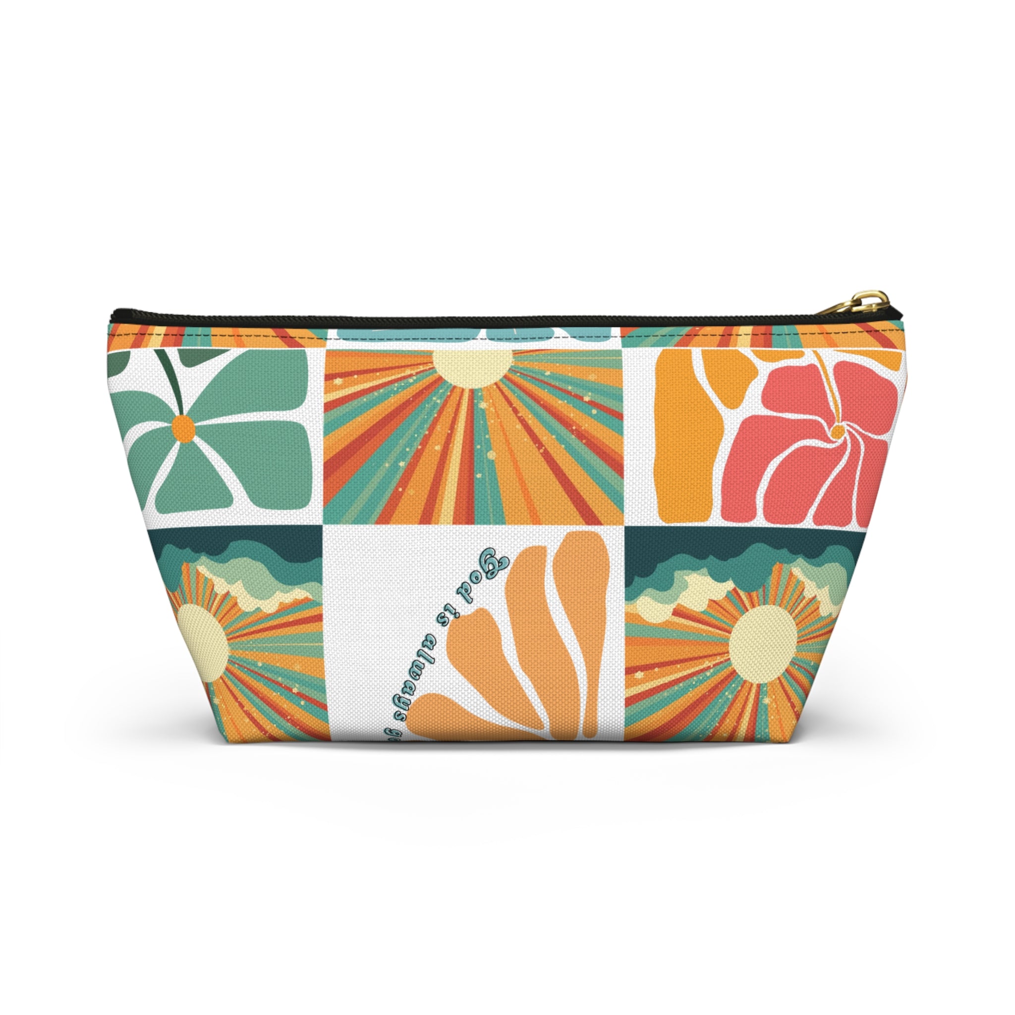 Retro Floral Sunrays Accessory Pouch — Colorful Sunrays T‑Bottom Bag