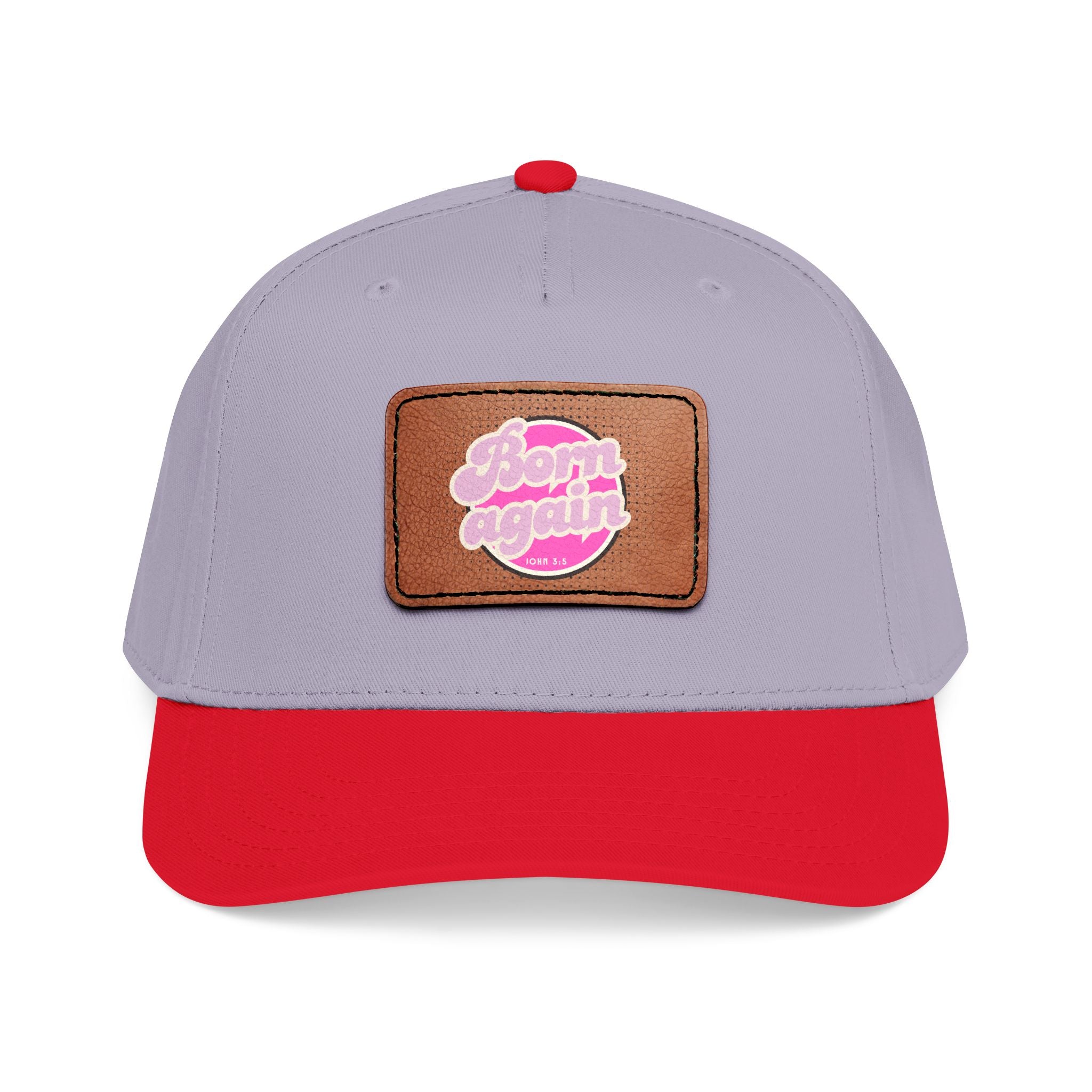 Women's 'Born Again' Leather Patch Baseball Cap — Retro Pink Logo Mid-Profile Hat