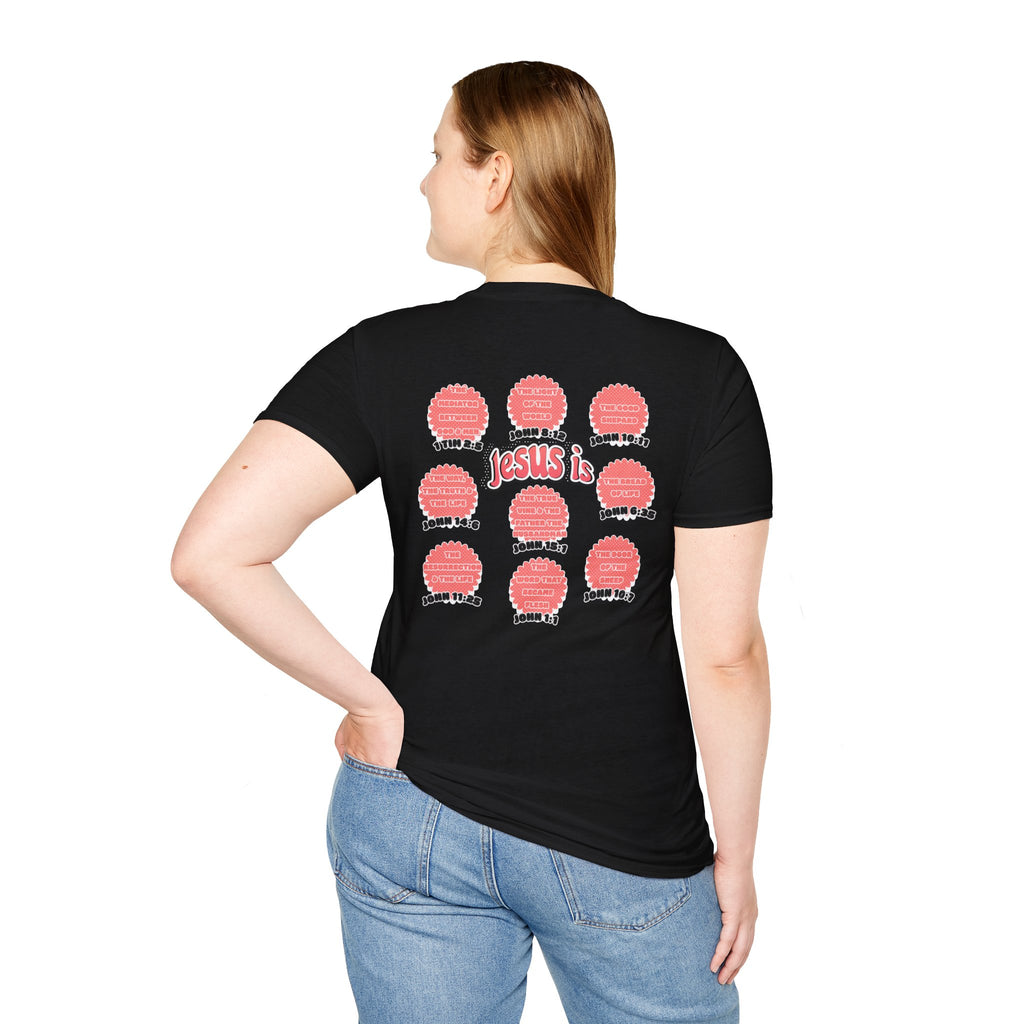 Women's 'Jesus is' T-Shirt — Inspirational Christian Scripture Tee (John 3:16, John 10:27)