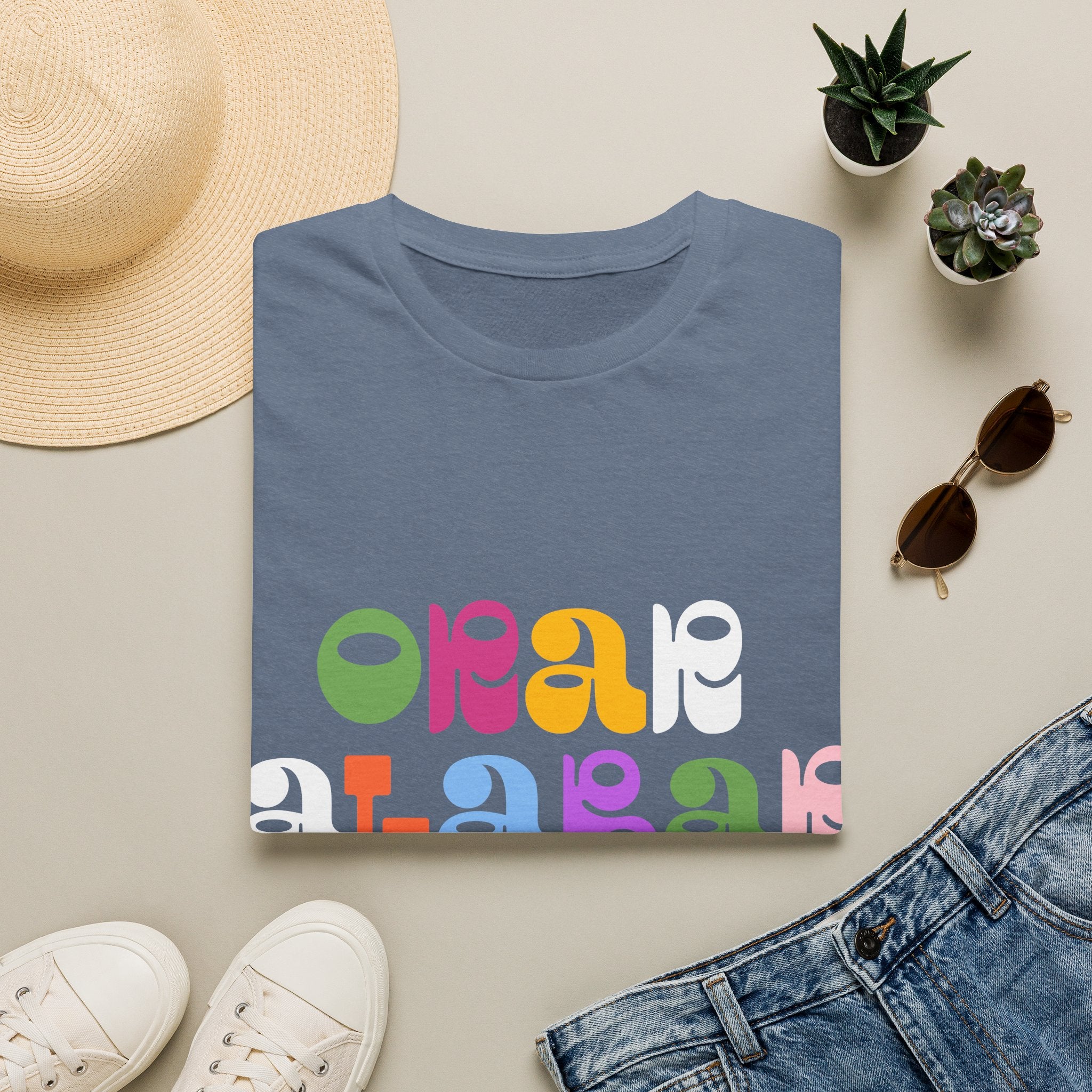 Woman's Bilingual Orar,Alabar, Repeat Tee — Colorful Groovy Type Design
