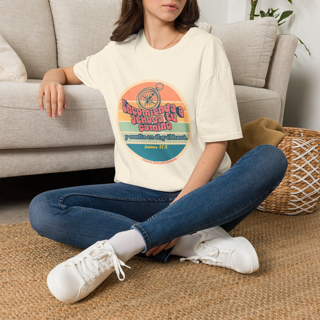 "Encomienda a Jehová tu camino" Camisa — Retro compás Camisa Feminina