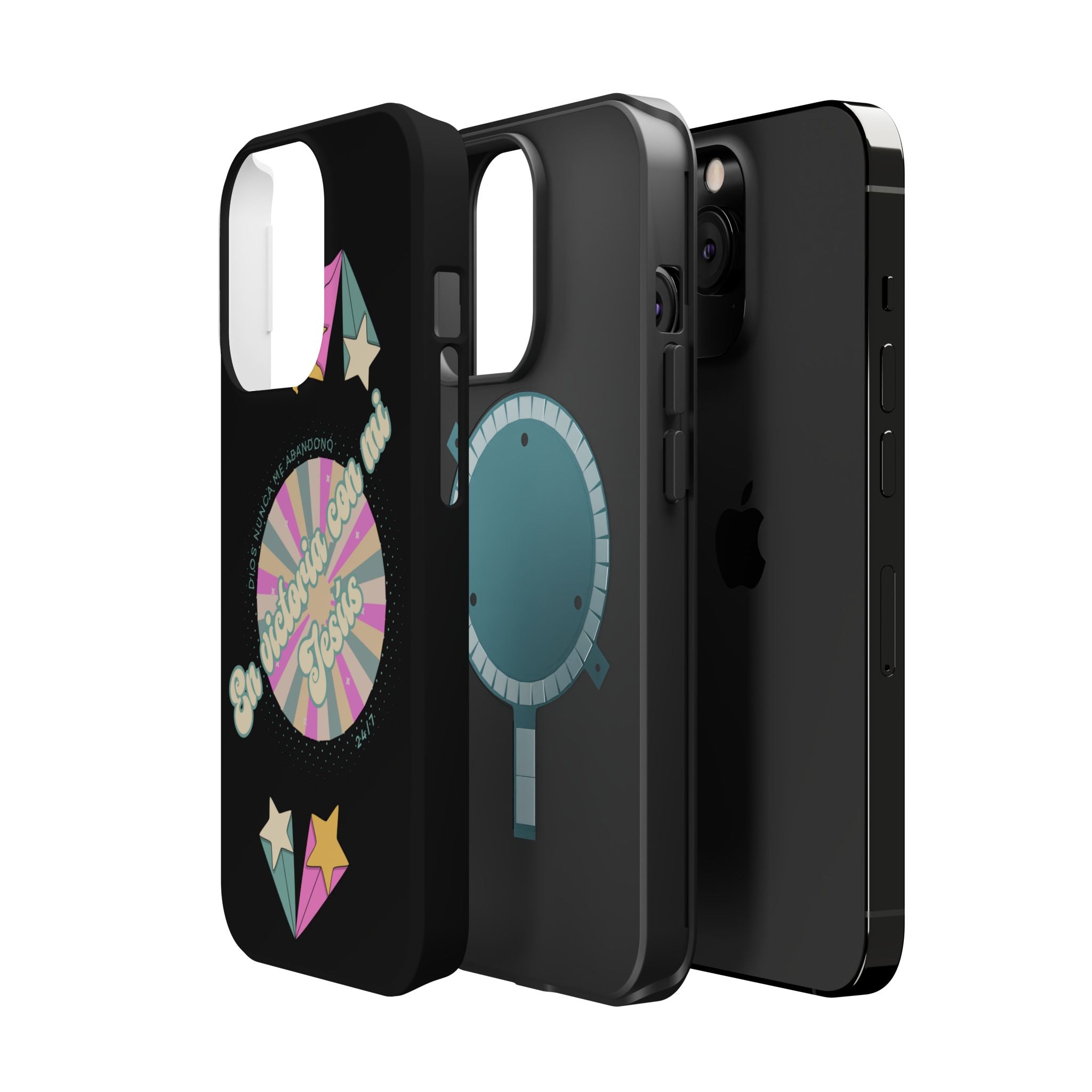Mujeres Cover de Telefono Magnético e Impacto Resistente— "En Victoria con mi Jesús" Retro Star Design