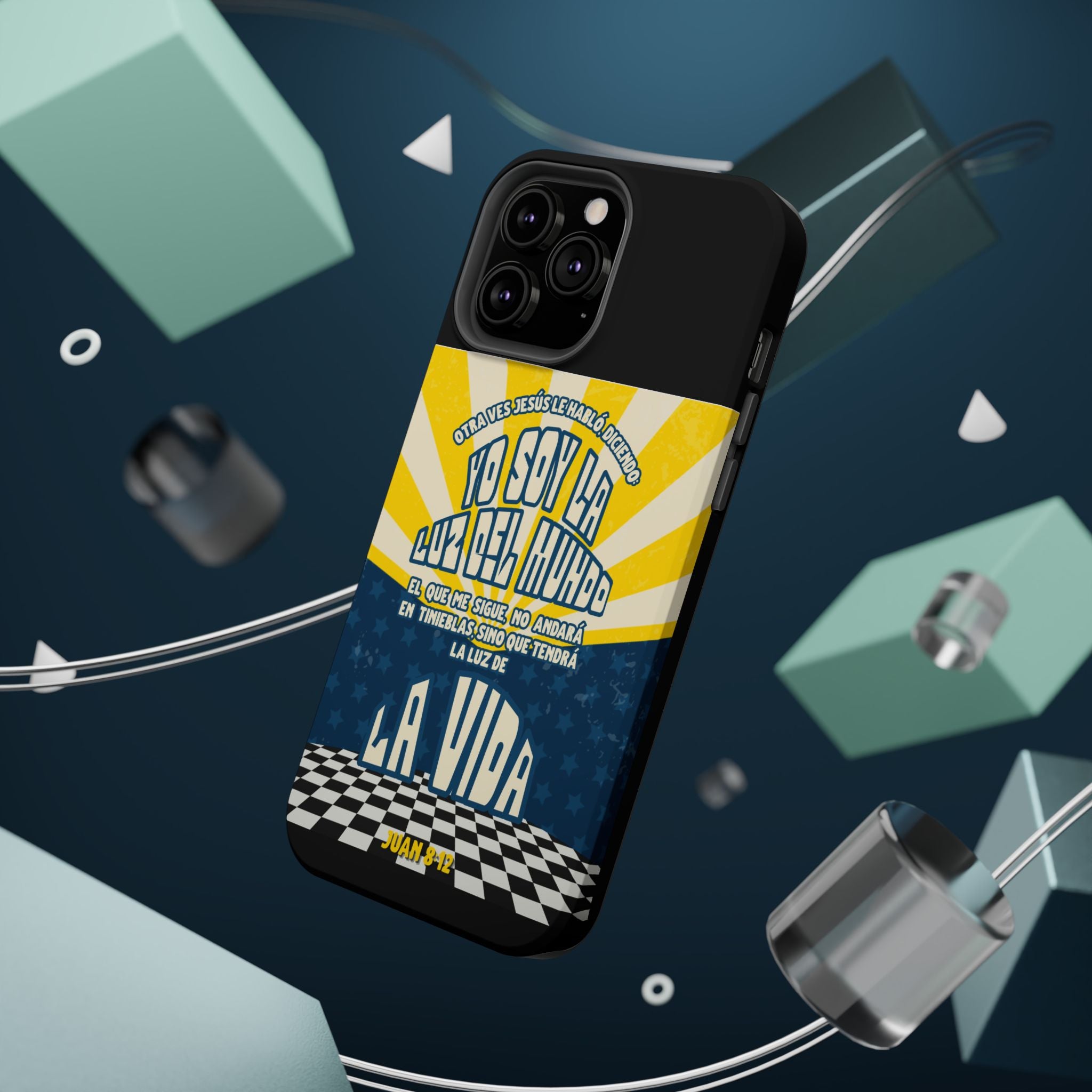 "Yo soy la luz del mundo" protección para telefono (Juan 8:12)— Para hombres- Magnético y resistente al impacto