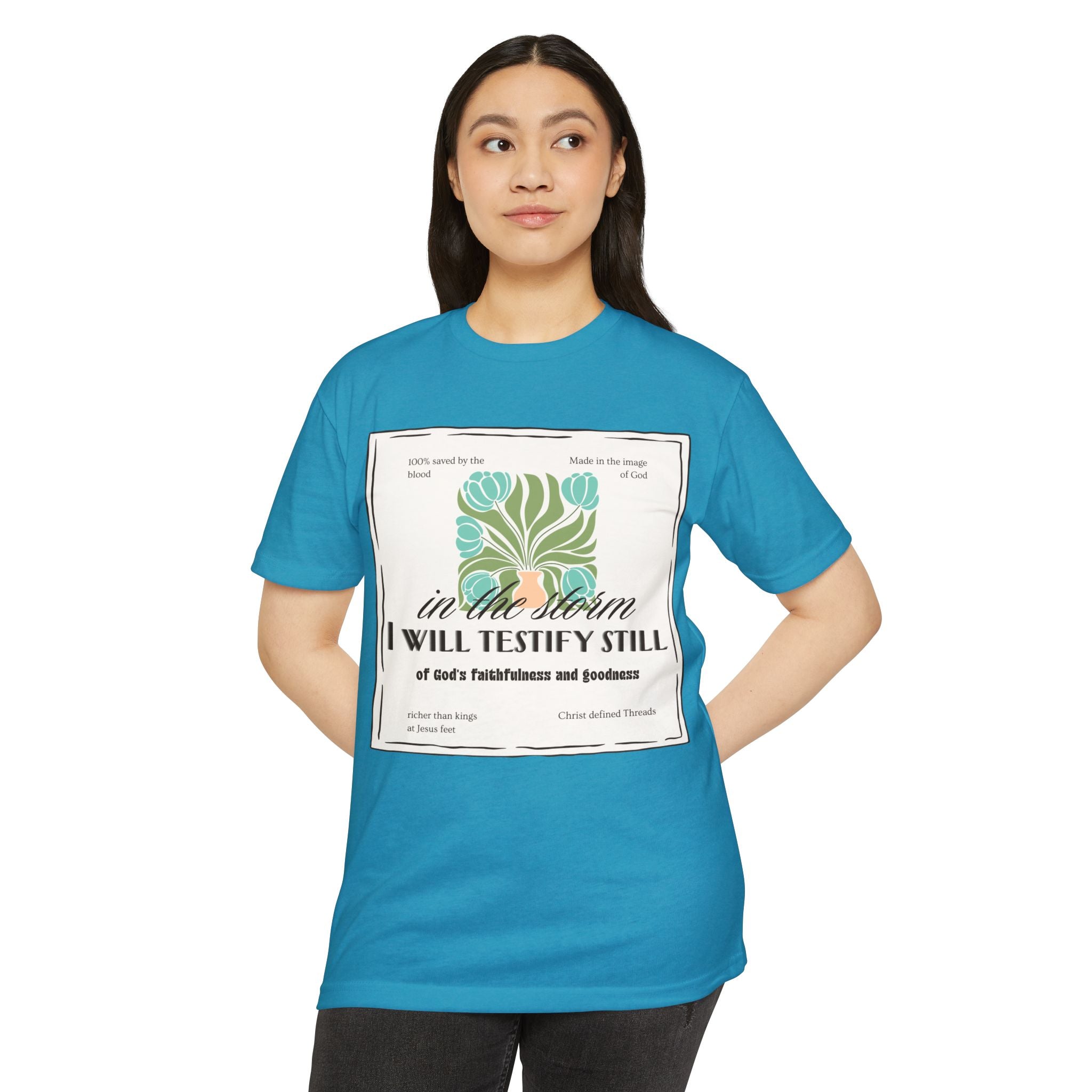 Women's  Faith Graphic T-Shirt — "In the Storm I Will Testify Still" Christian Tee