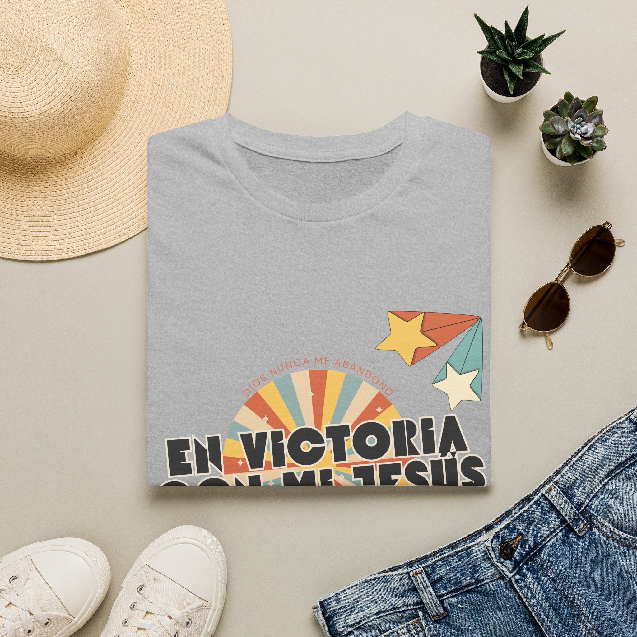 Camisa “En Victoria con mi Jesús” Varones Estilo Retro Sunrise