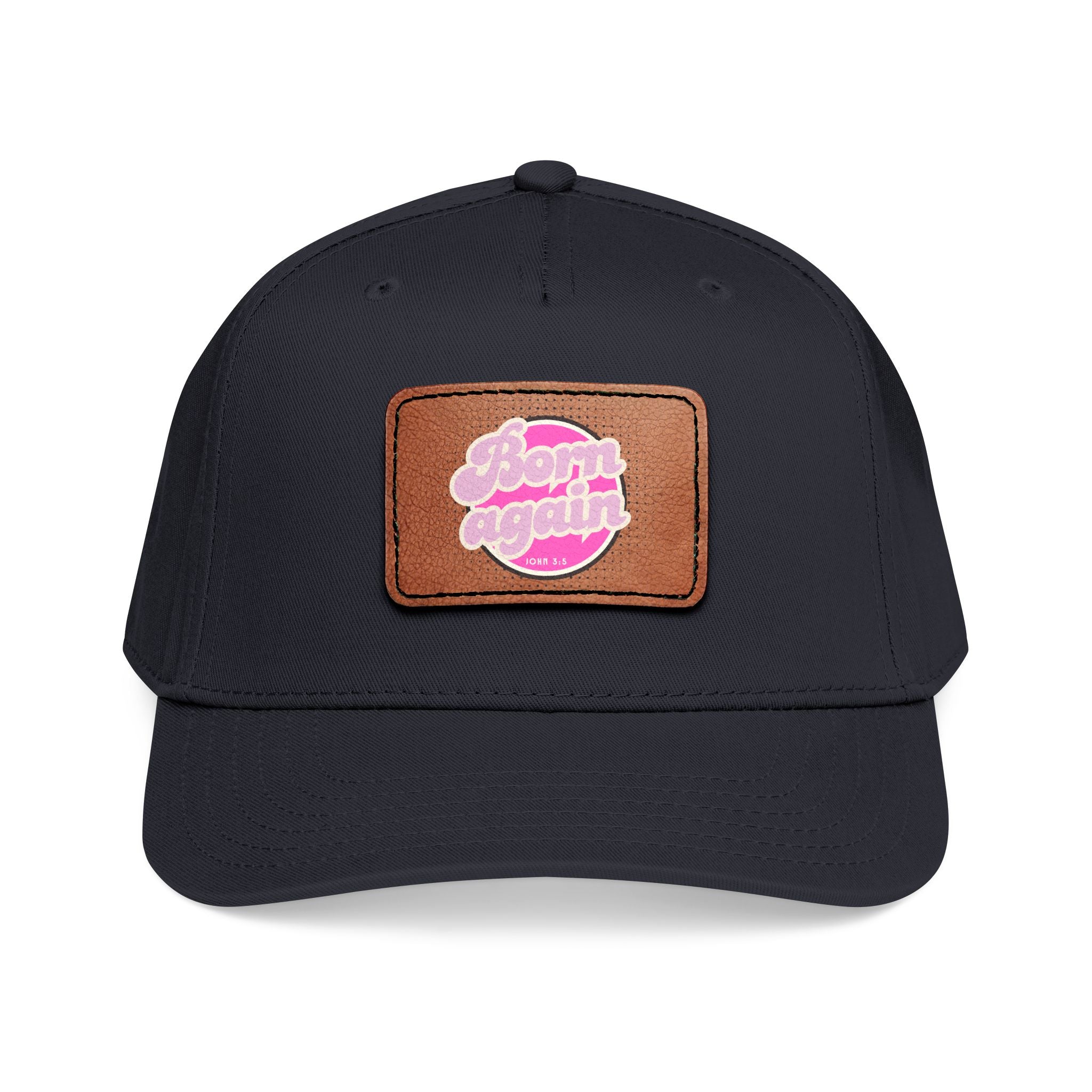 Women's 'Born Again' Leather Patch Baseball Cap — Retro Pink Logo Mid-Profile Hat