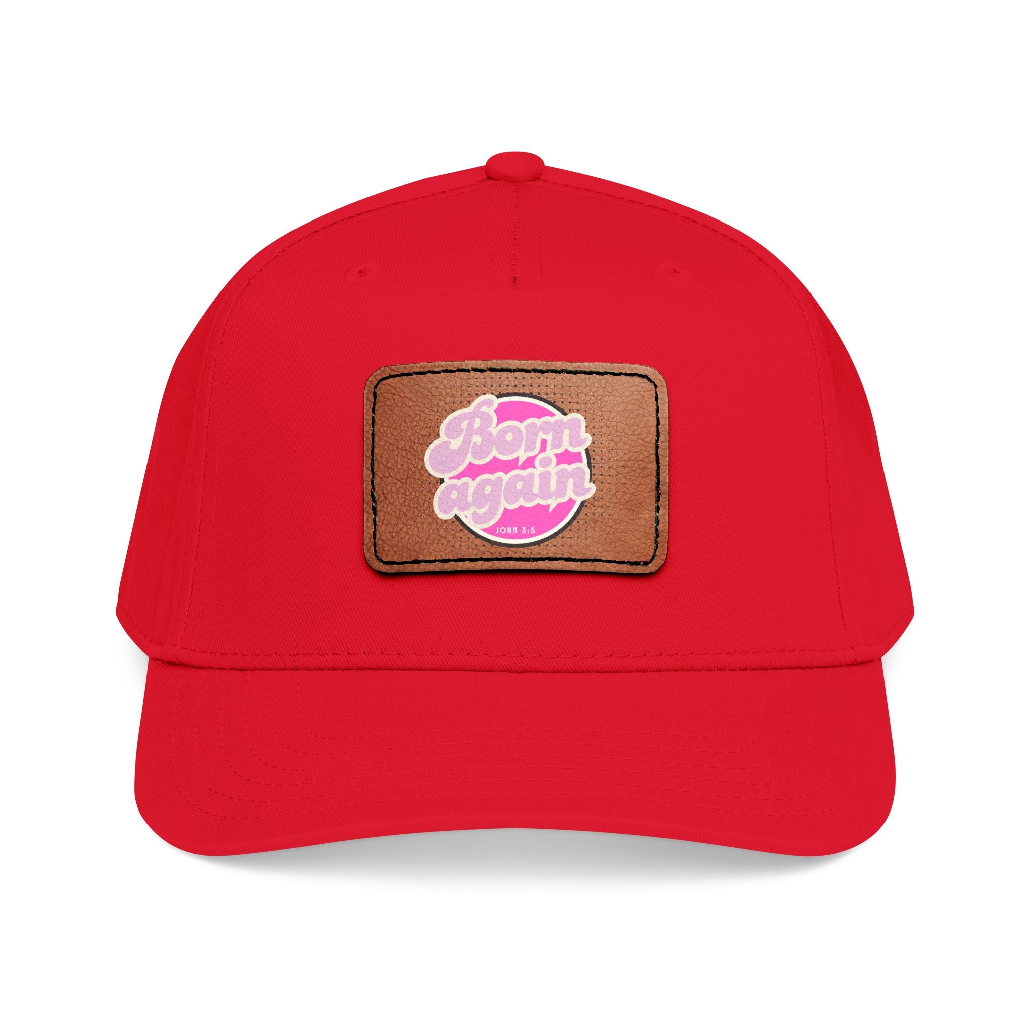 Women's 'Born Again' Leather Patch Baseball Cap — Retro Pink Logo Mid-Profile Hat