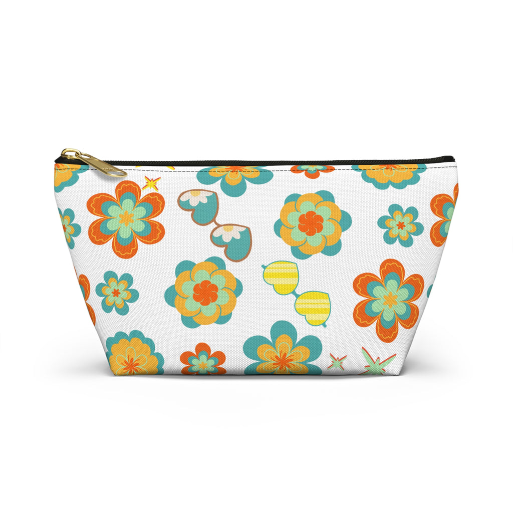 Retro Sunglasses Flowers Accessory Pouch — 60s-Inspired Bag