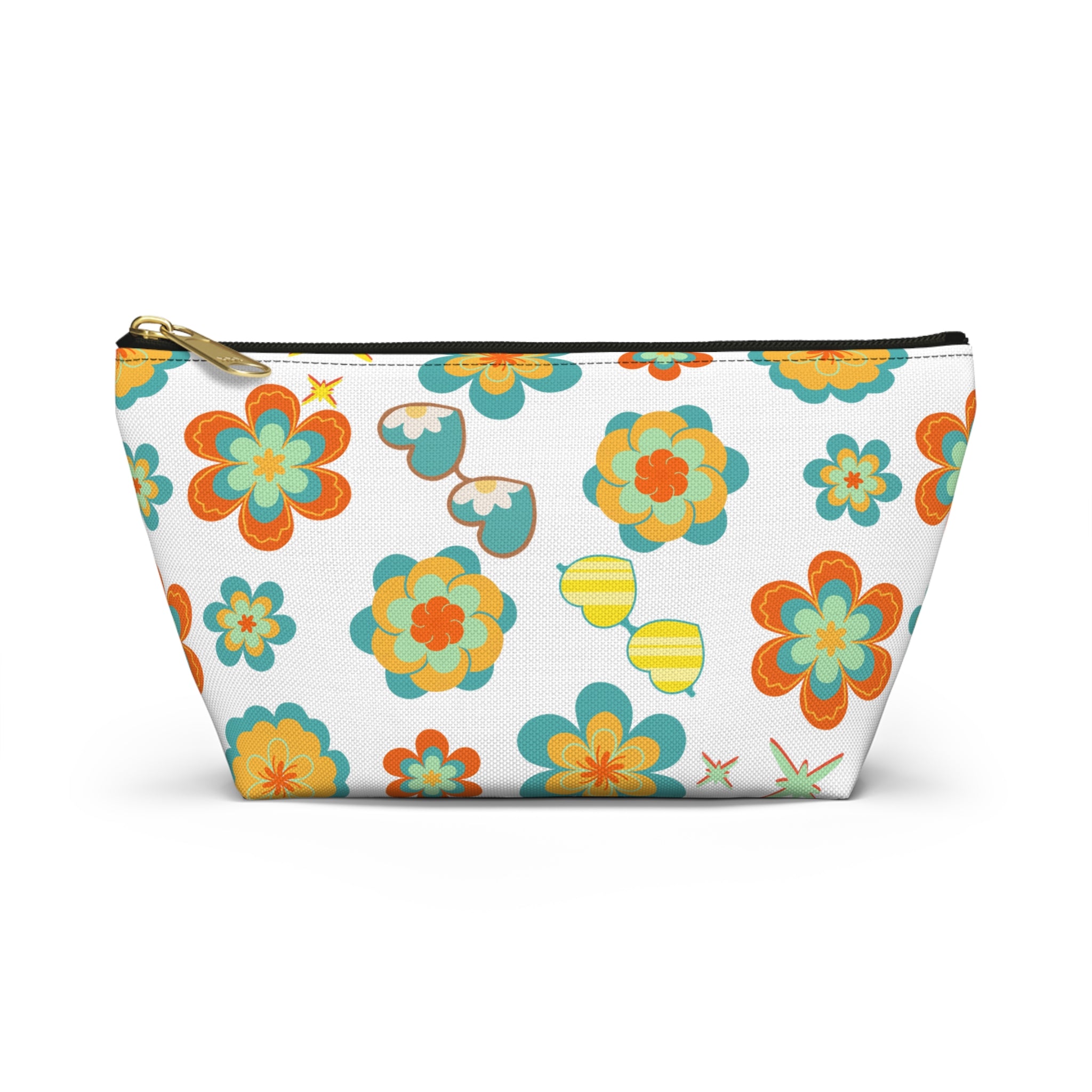 Retro Sunglasses Flowers Accessory Pouch — 60s-Inspired Bag