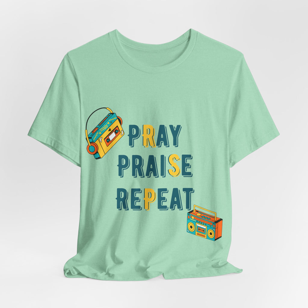 Men's Pray Praise Repeat T-Shirt — Vintage Boombox Christian Tee