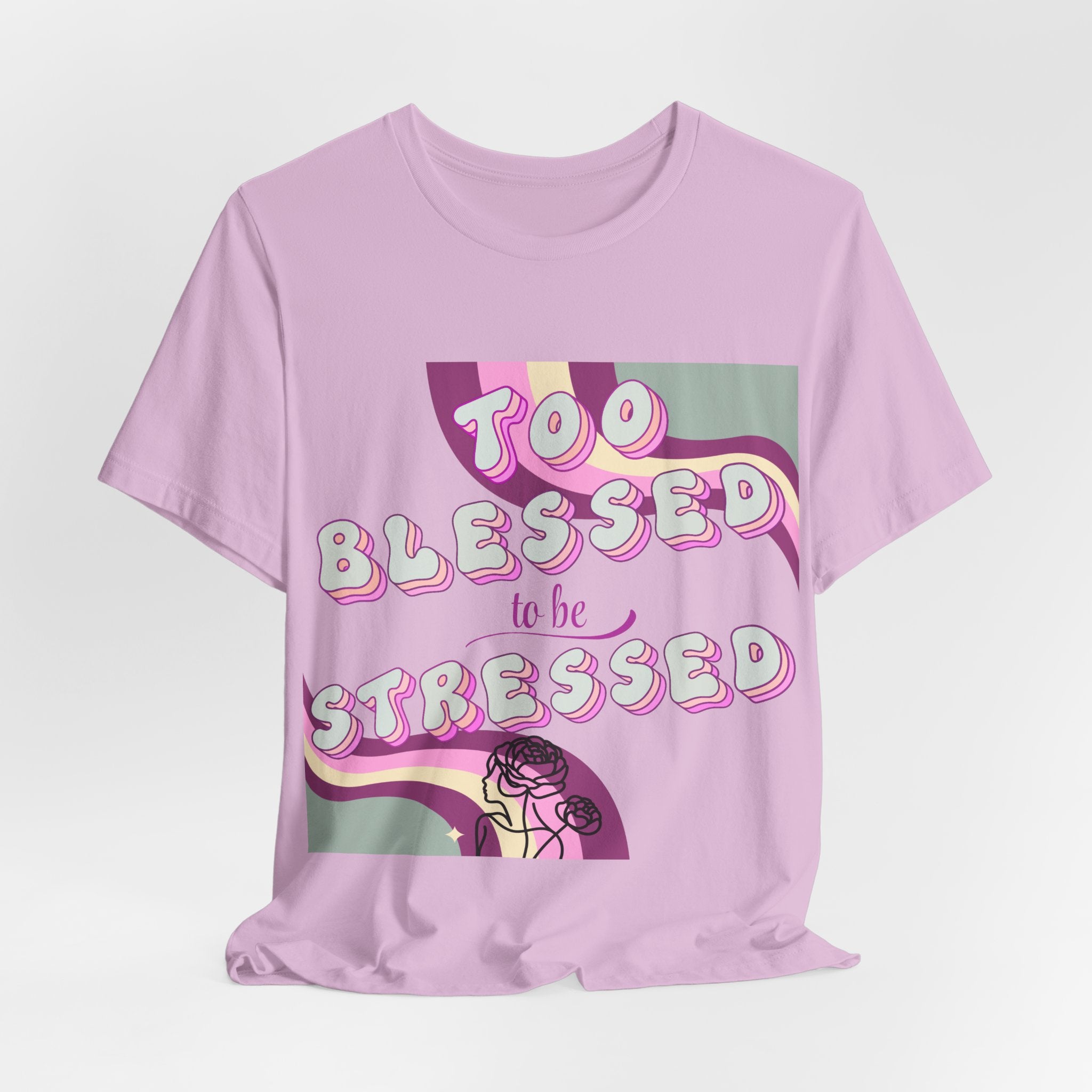Women's Too Blessed to Be Stressed Tee — Retro Pink Graphic T-Shirt