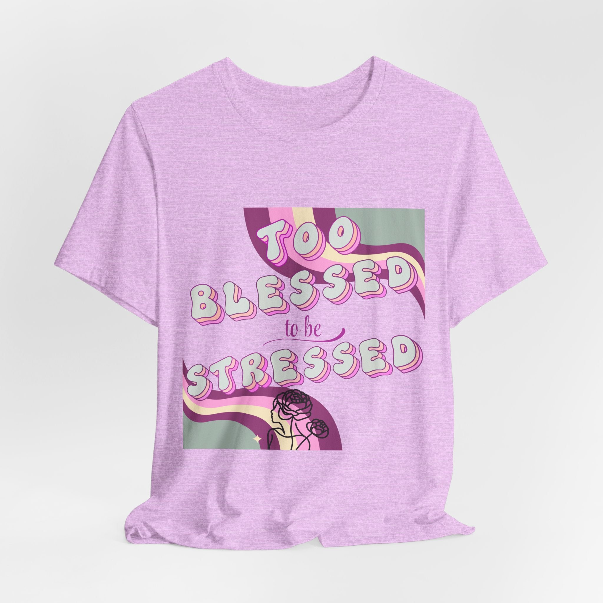 Women's Too Blessed to Be Stressed Tee — Retro Pink Graphic T-Shirt