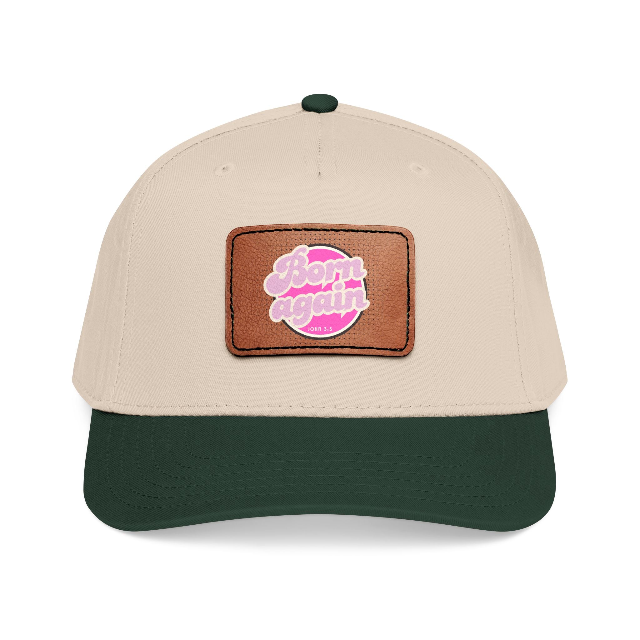 Women's 'Born Again' Leather Patch Baseball Cap — Retro Pink Logo Mid-Profile Hat