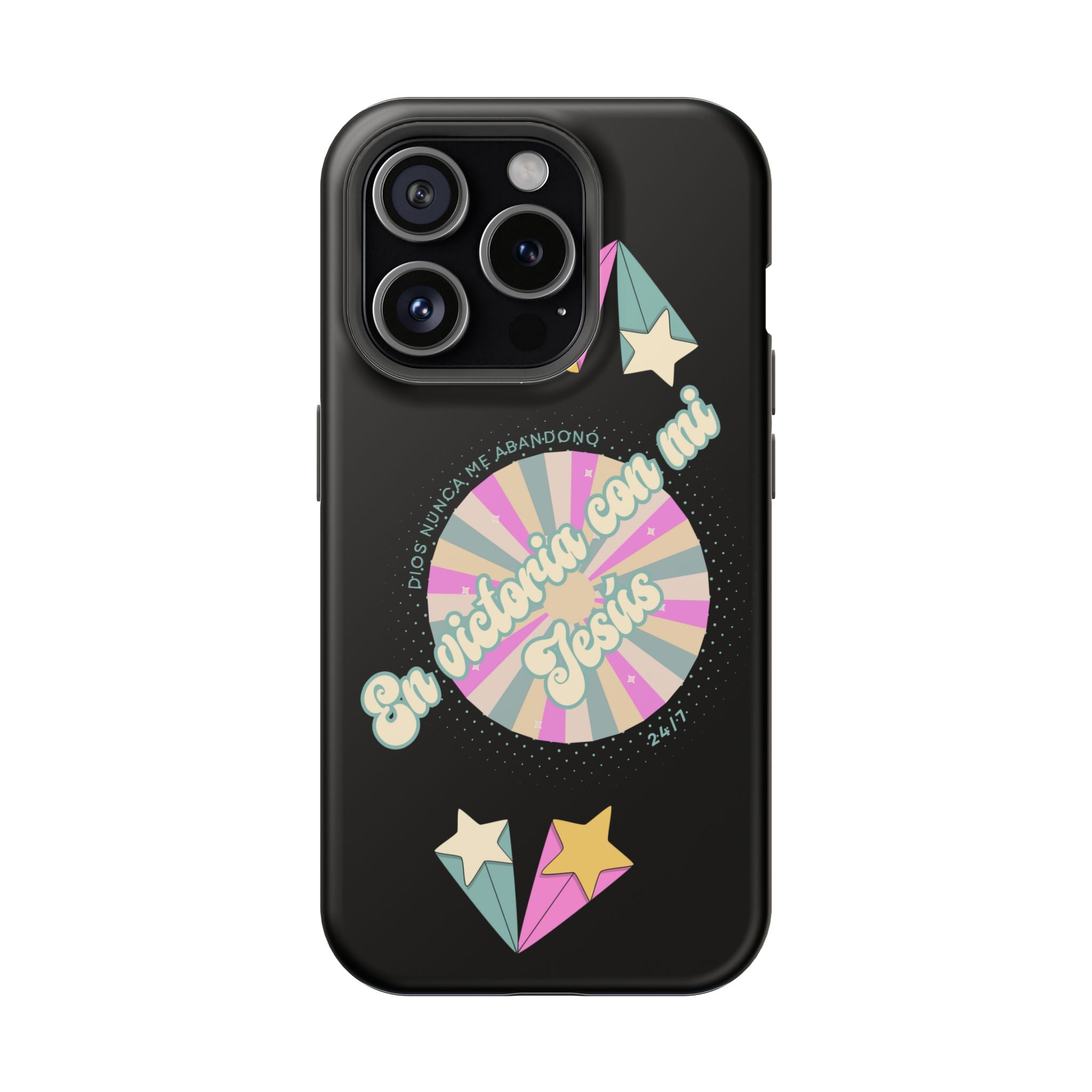 Mujeres Cover de Telefono Magnético e Impacto Resistente— "En Victoria con mi Jesús" Retro Star Design