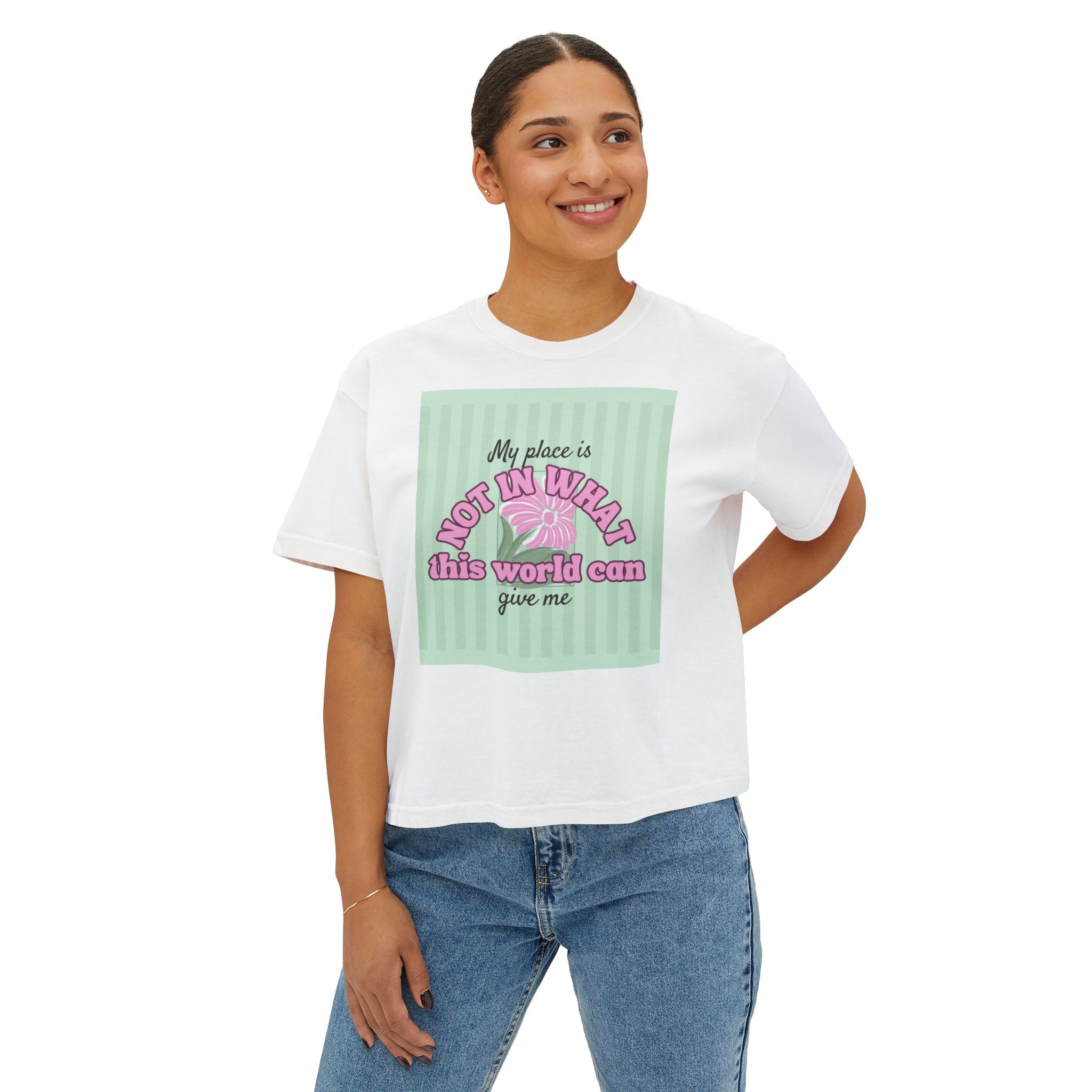 Women’s Retro Boxy Tee — 'My place is not in what this world can give me, But in the purpose God designed for my life'