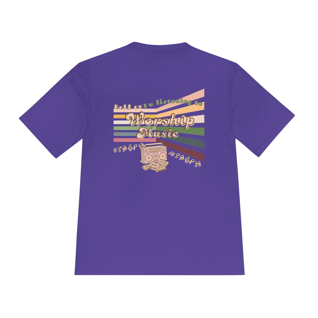 Women's Worship Music Moisture Wicking Tee — Retro Stripes & Speaker Graphic