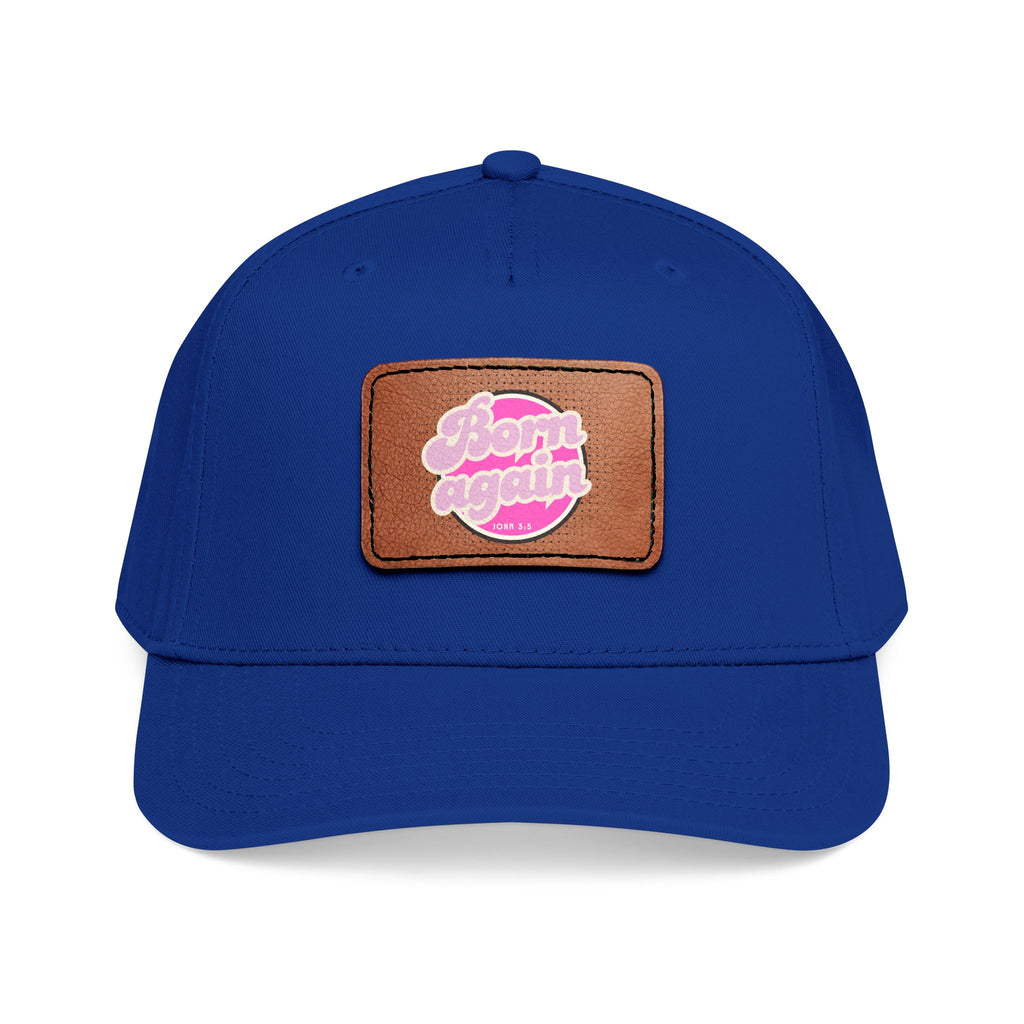 Women's 'Born Again' Leather Patch Baseball Cap — Retro Pink Logo Mid-Profile Hat