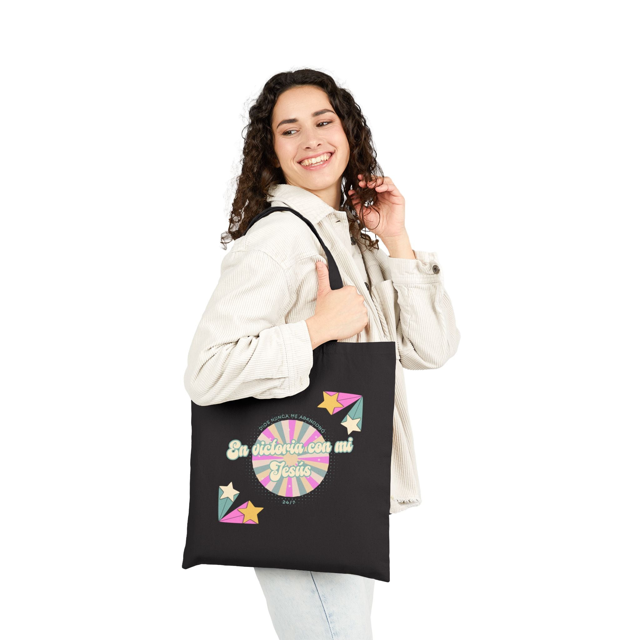 Bolsa de Algodon  — 'En victoria con mi Jesús' Retro Star Christian Canvas Tote