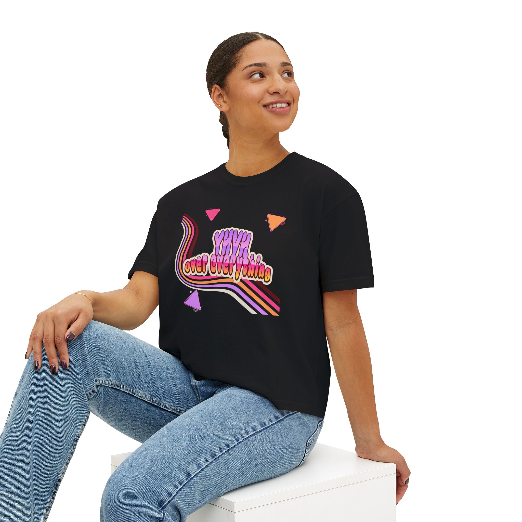 Retro 'YHVH over everything' Boxy Tee — Women's 90s Vibe Graphic T-Shirt