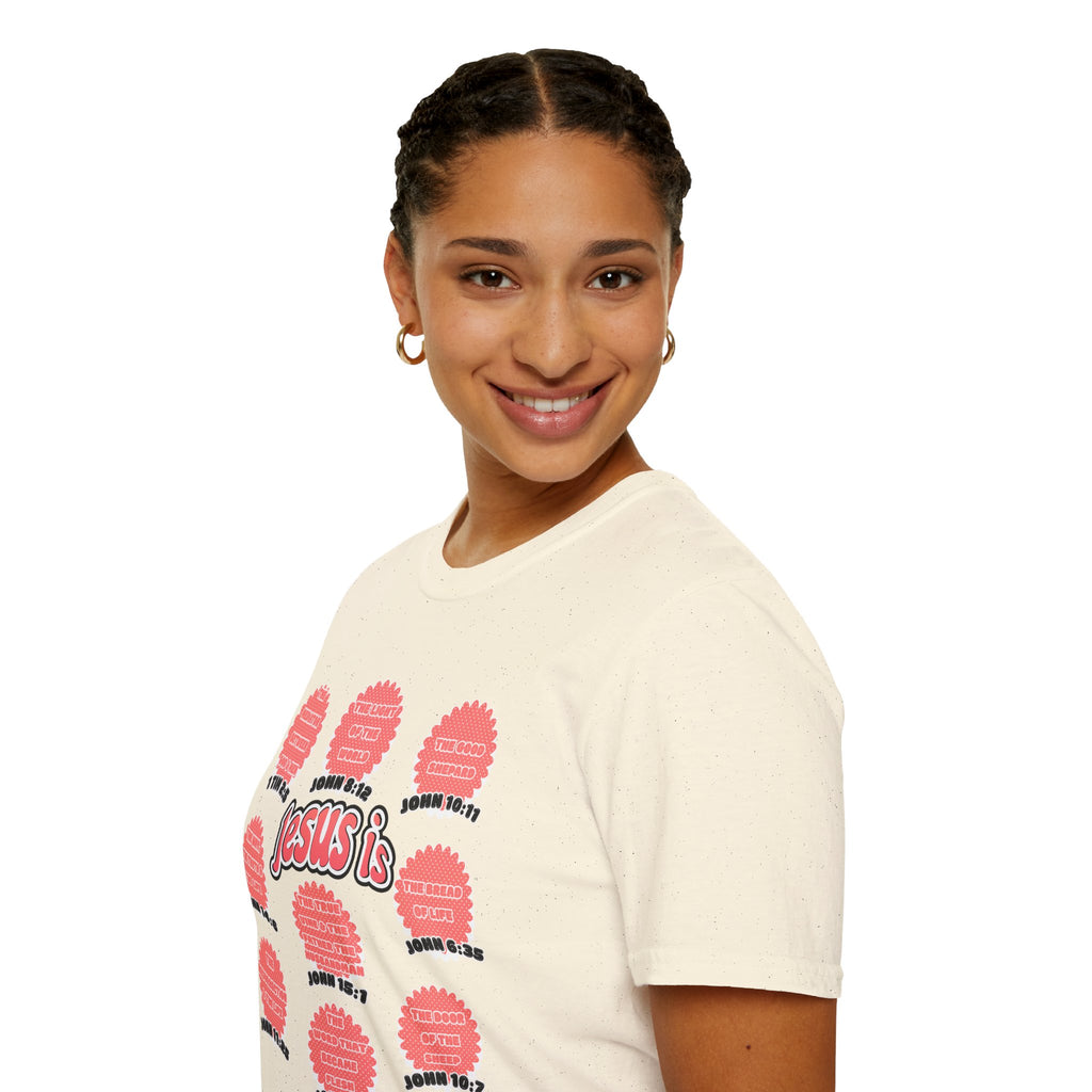 Women's 'Jesus is' T-Shirt — Inspirational Christian Scripture Tee (John 3:16, John 10:27)