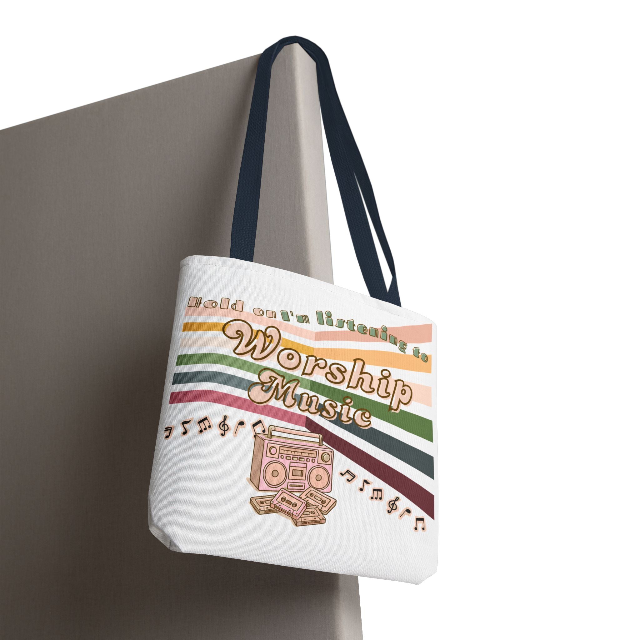 Worship Music Tote Bag – Faith-Inspired Retro Boombox Design