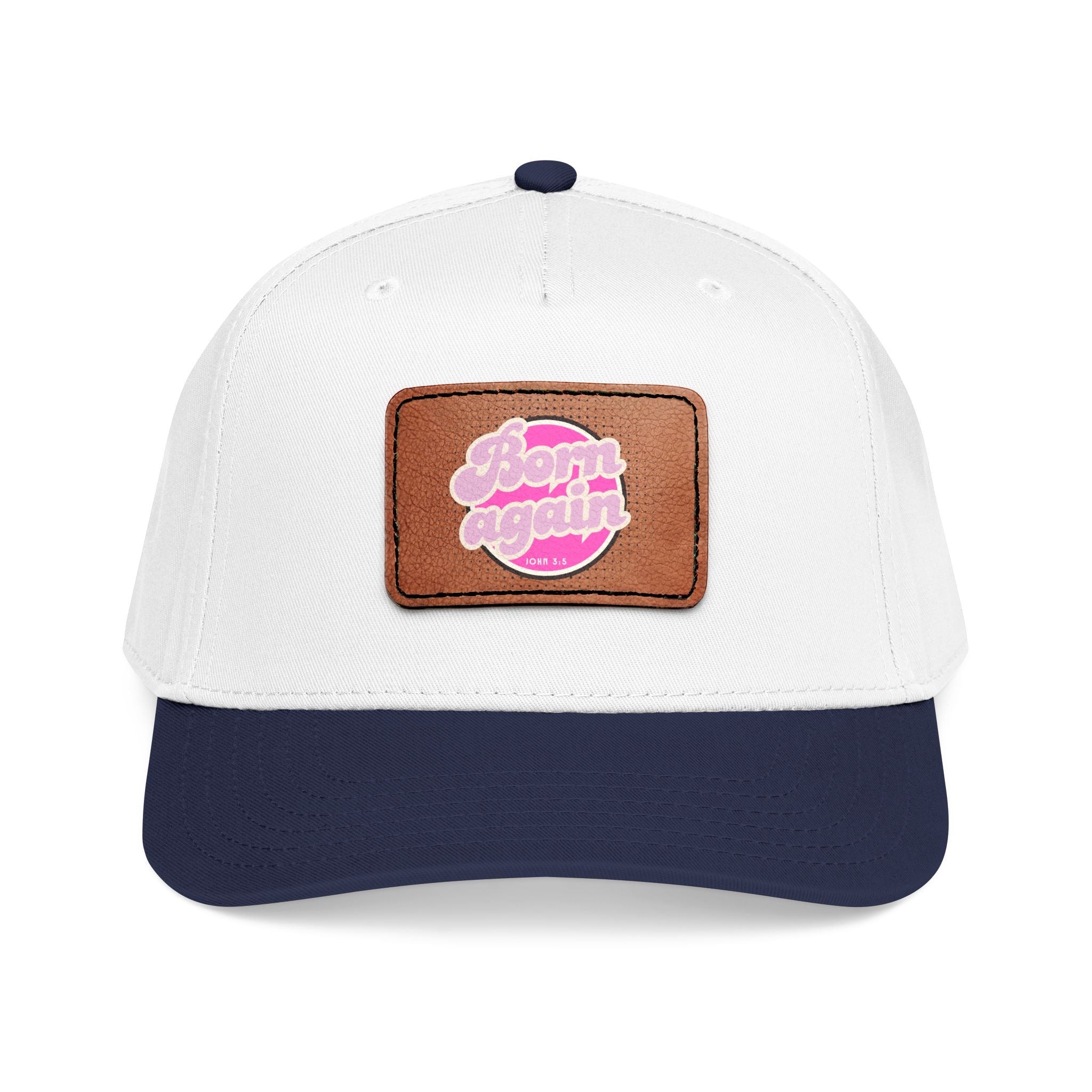 Women's 'Born Again' Leather Patch Baseball Cap — Retro Pink Logo Mid-Profile Hat