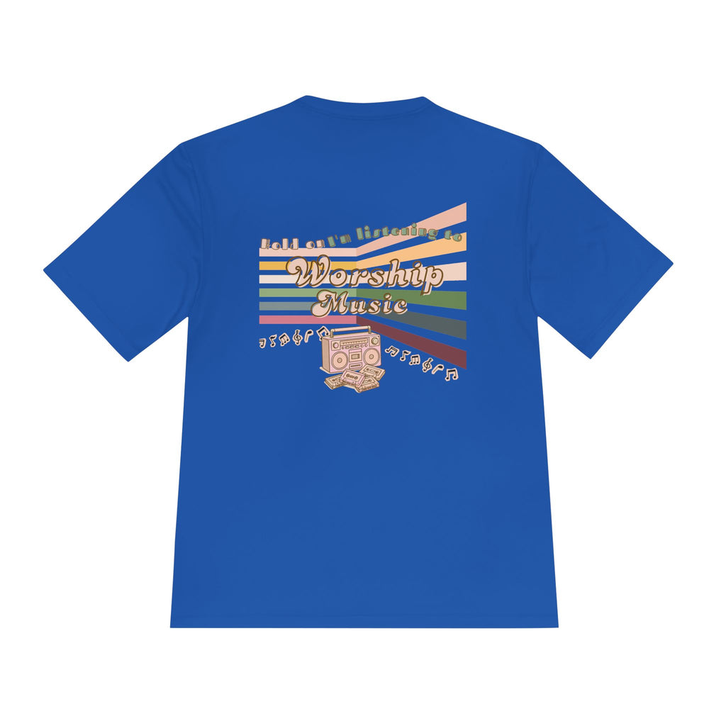 Women's Worship Music Moisture Wicking Tee — Retro Stripes & Speaker Graphic
