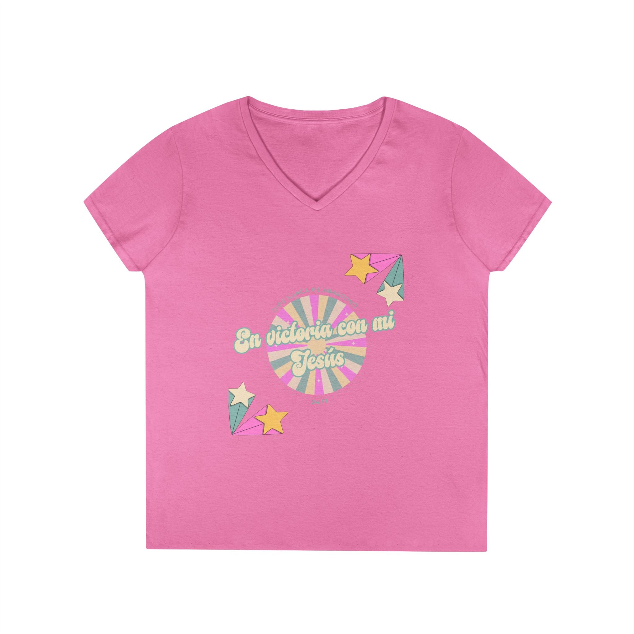 Camisa cuello V-Neck — "En victoria con mi Jesús" Para Mujeres